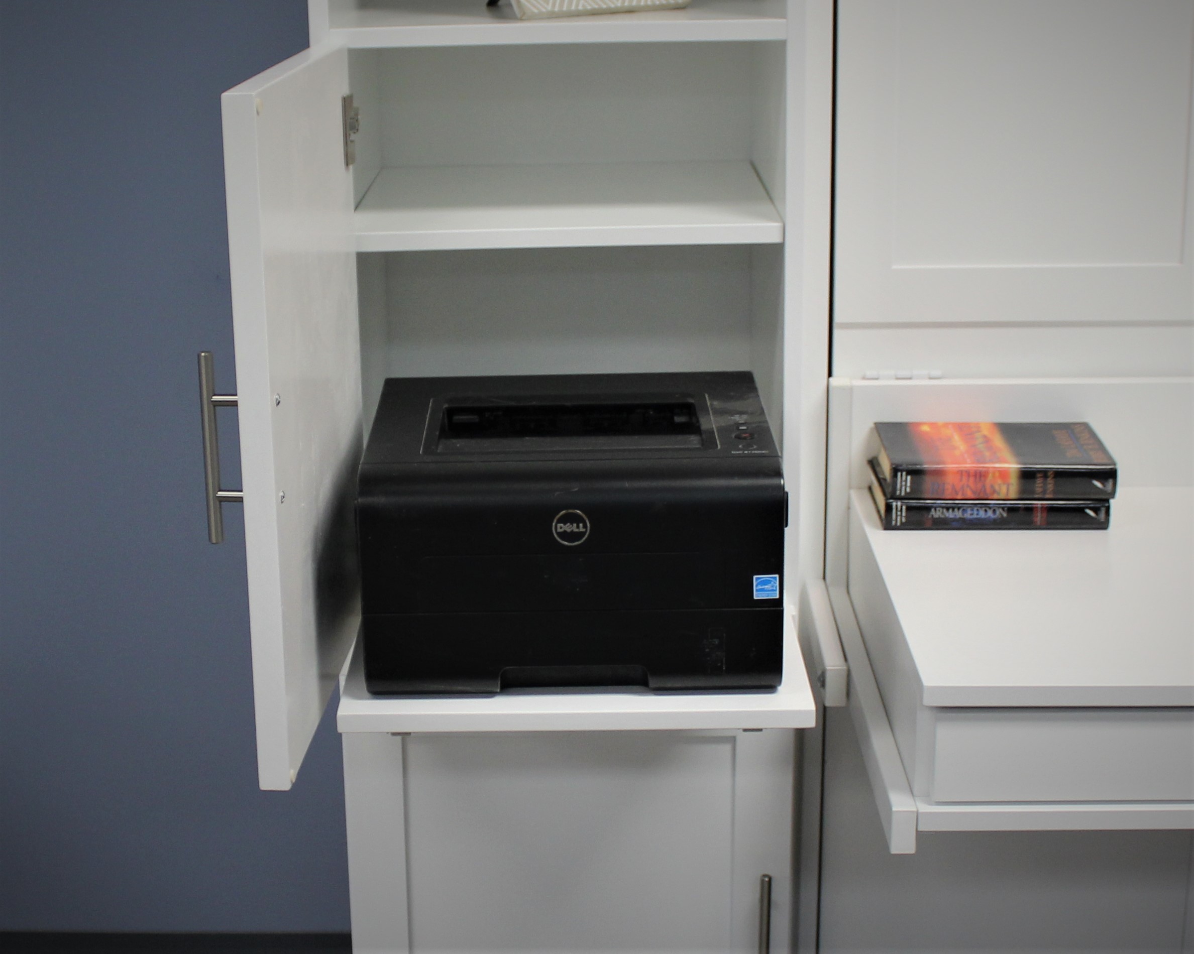 Printer pullout in Murphy bed Bookcase