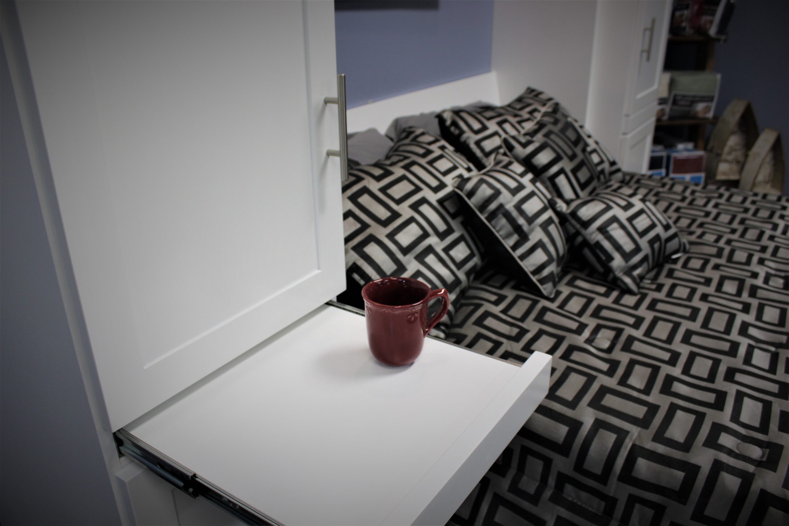 Pull out tray for Murphy bed bookcase