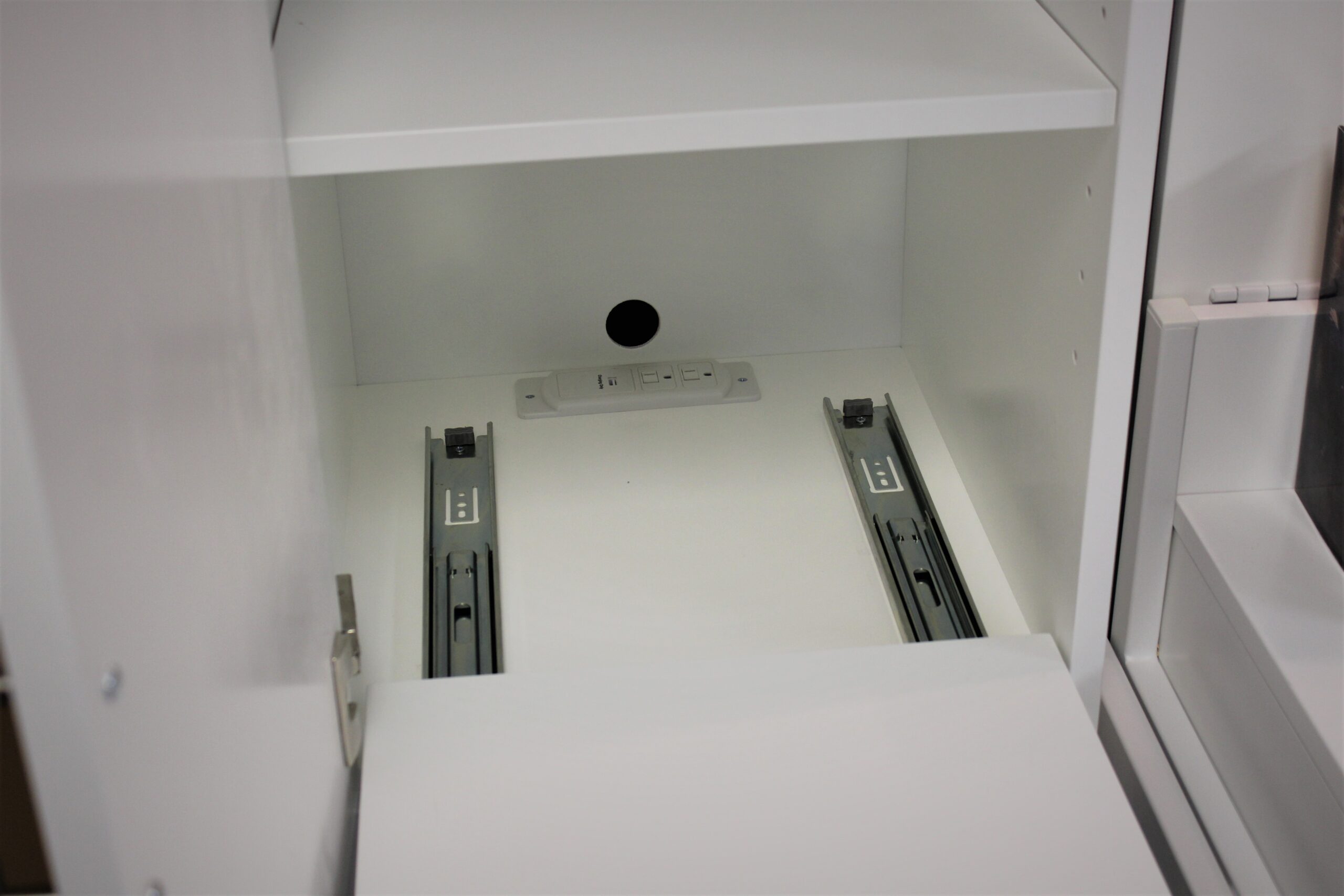 White Alpine Bookcase Charging Stations