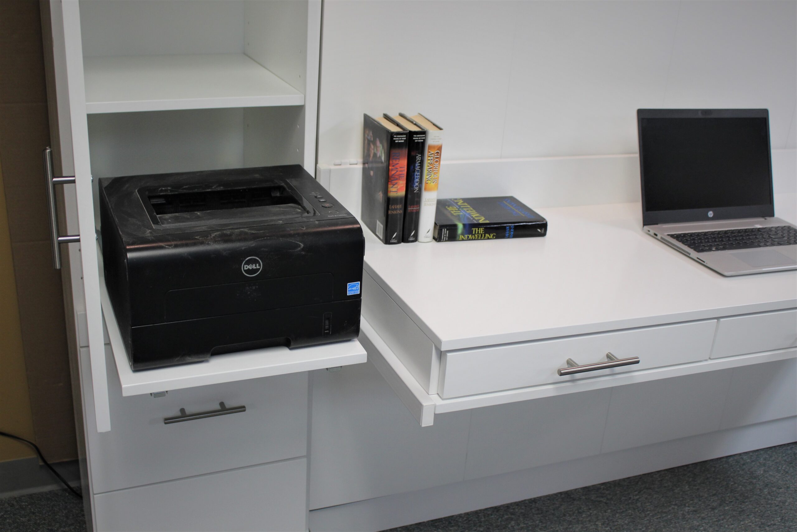 White Alpine Printer Pullout Left Bookcase