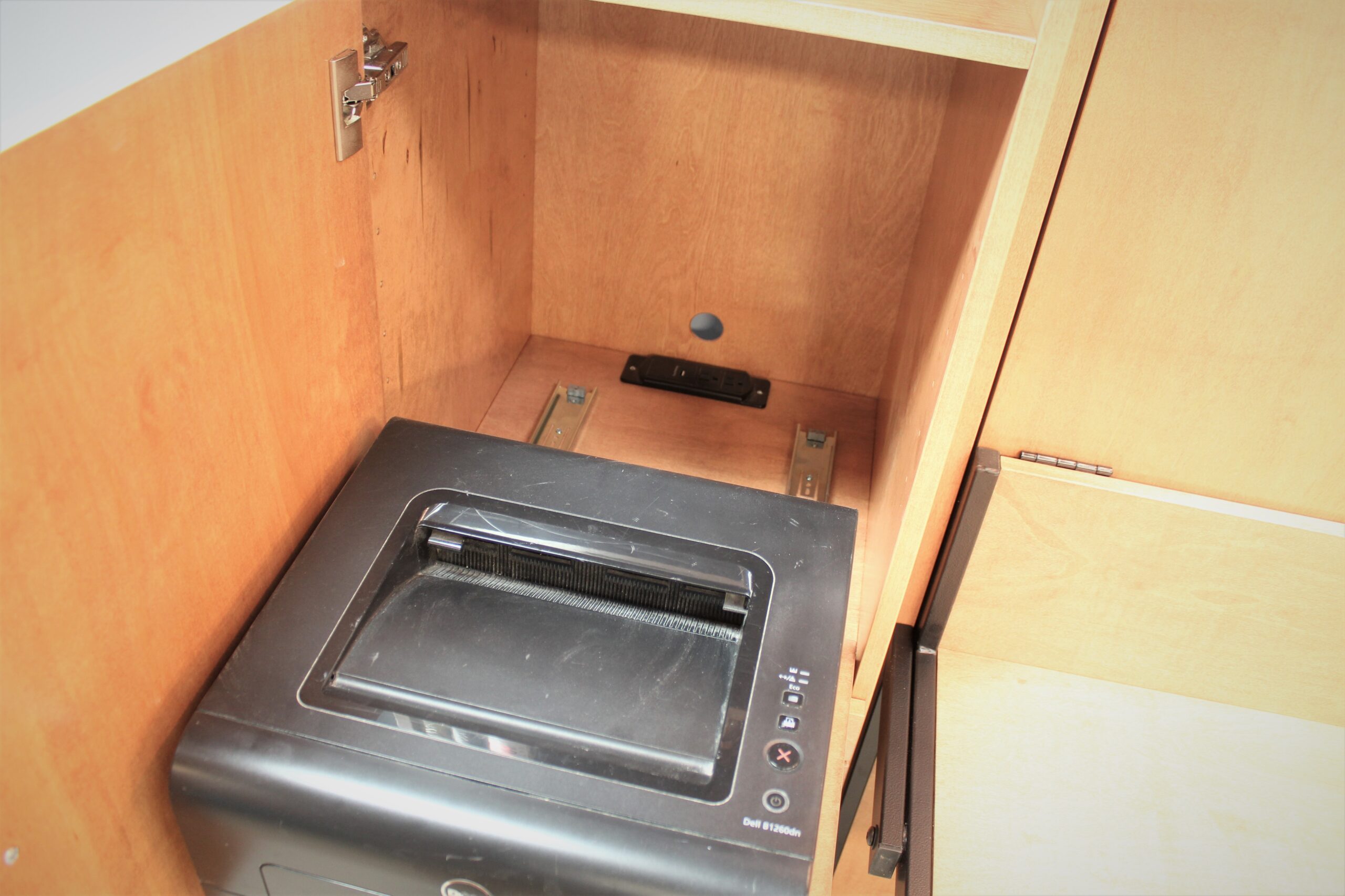 Cherry Alpine Murphy Bed Printer Pullout and Charging Station
