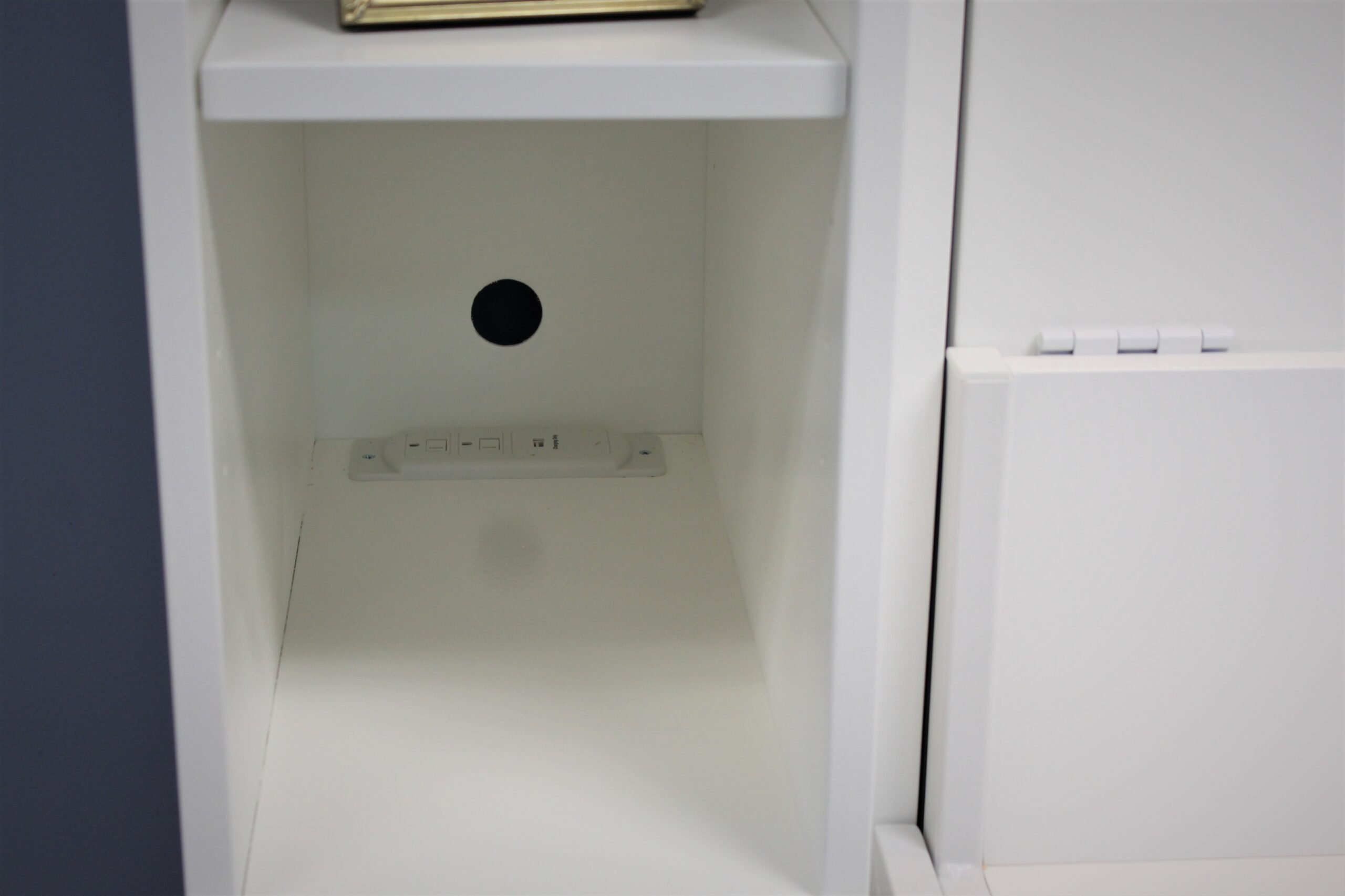 White Alpine Bookcase Charging Station on Each Side