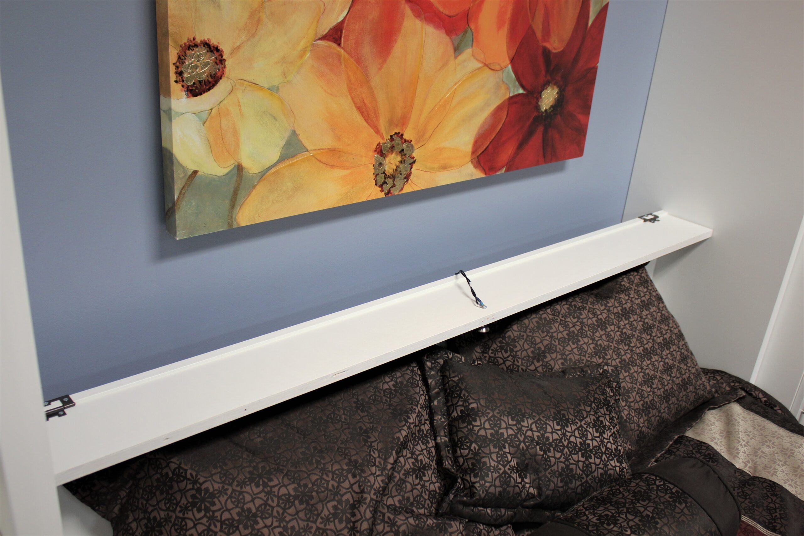 White Alpine Pillow Storage Headboard Open