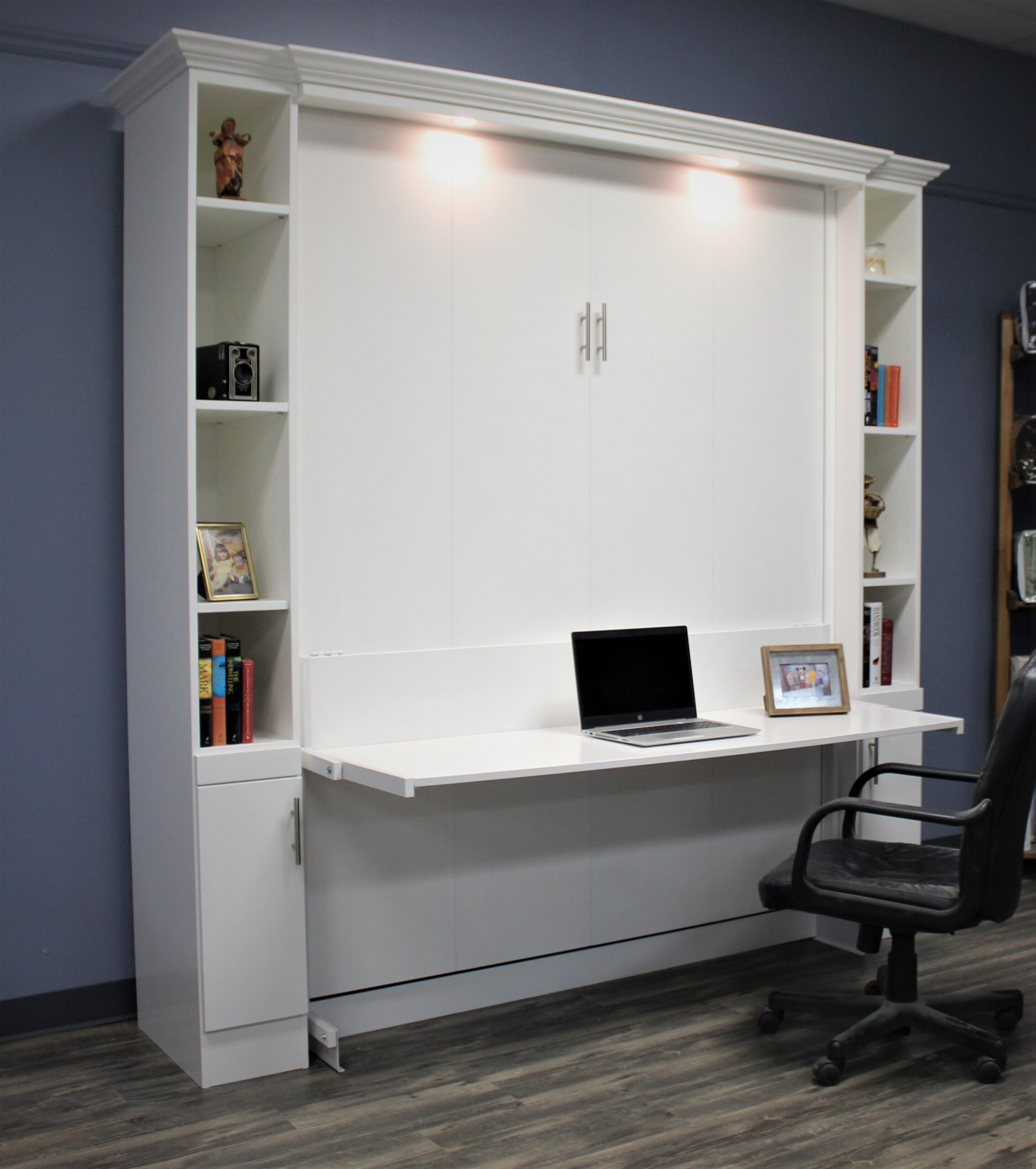 White Alpine Side View of Murphy Bed Closed