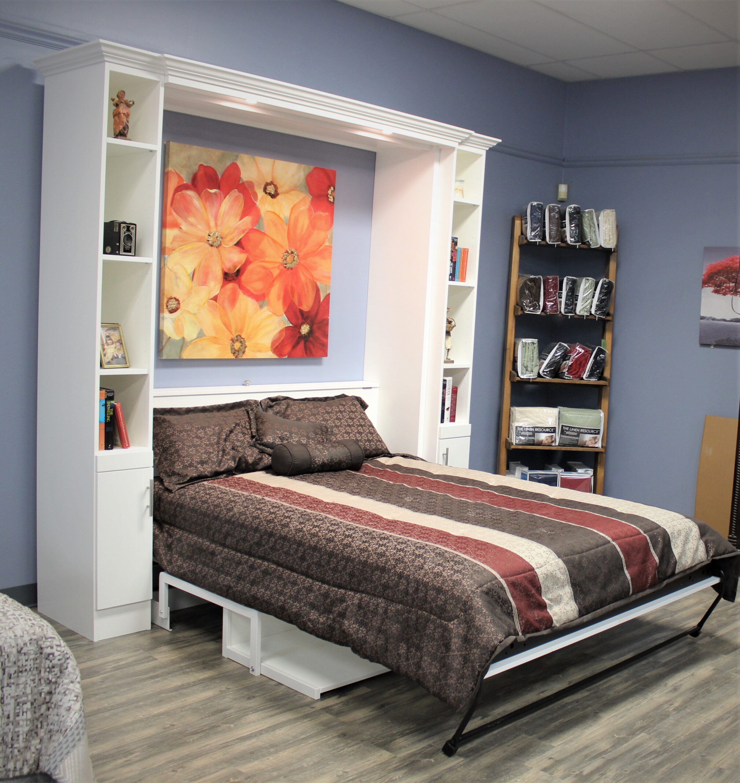 White Alpine Side View of Murphy Bed Open