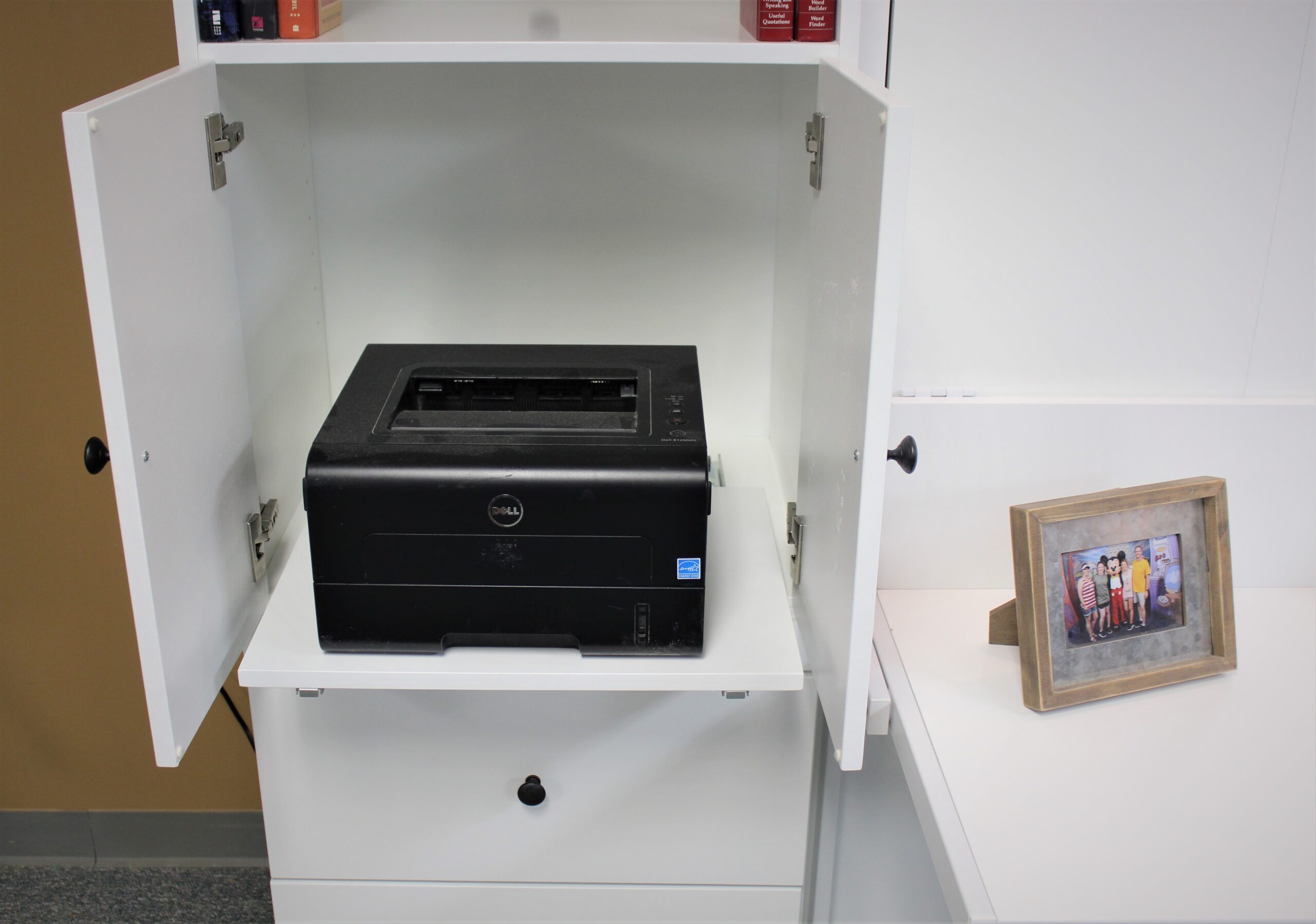 White Alpine Printer Pullout in Left Bookcase