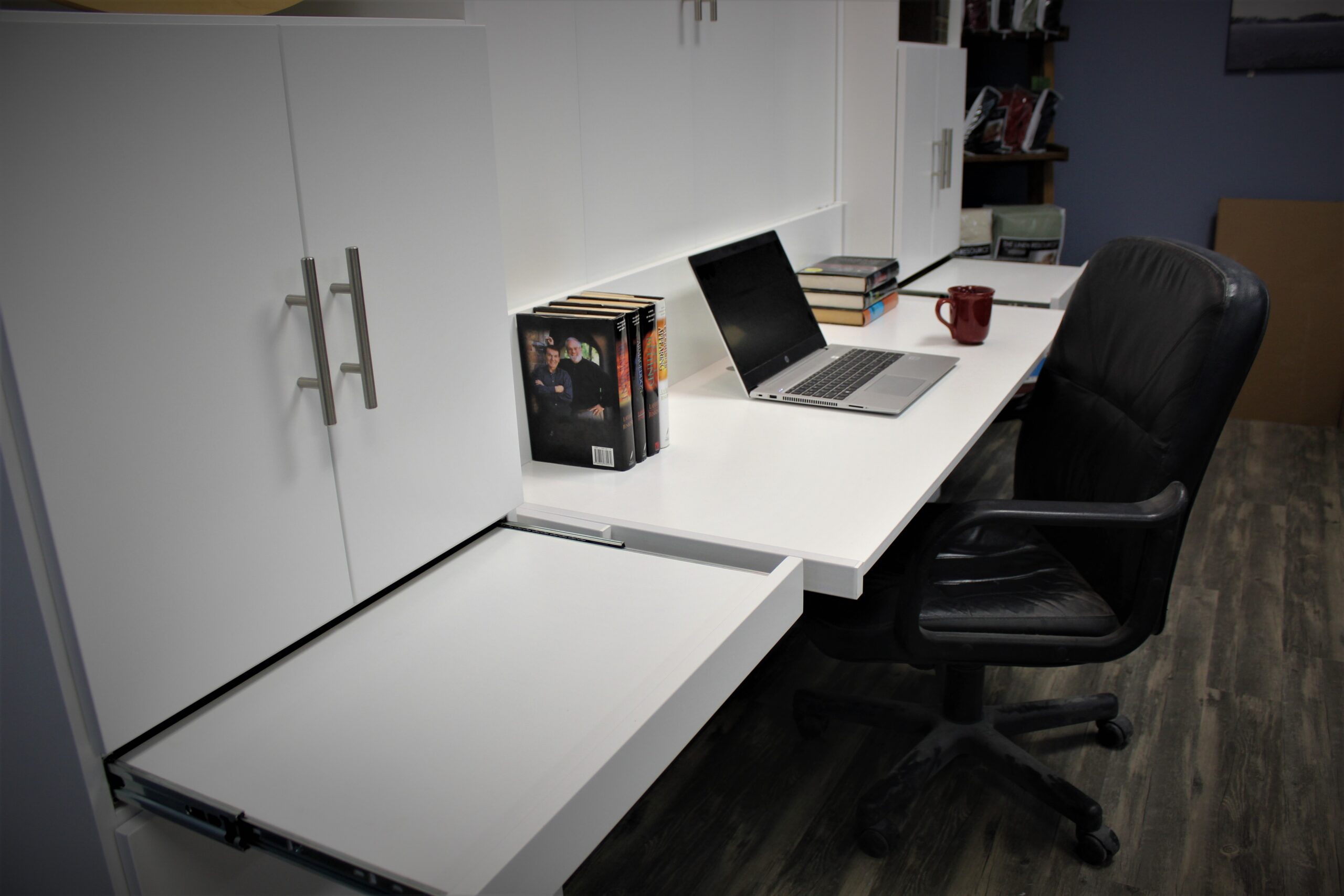 White Alpine with Upper Bookcase Drink Tray that Doubles as an Extension to the Work Surface