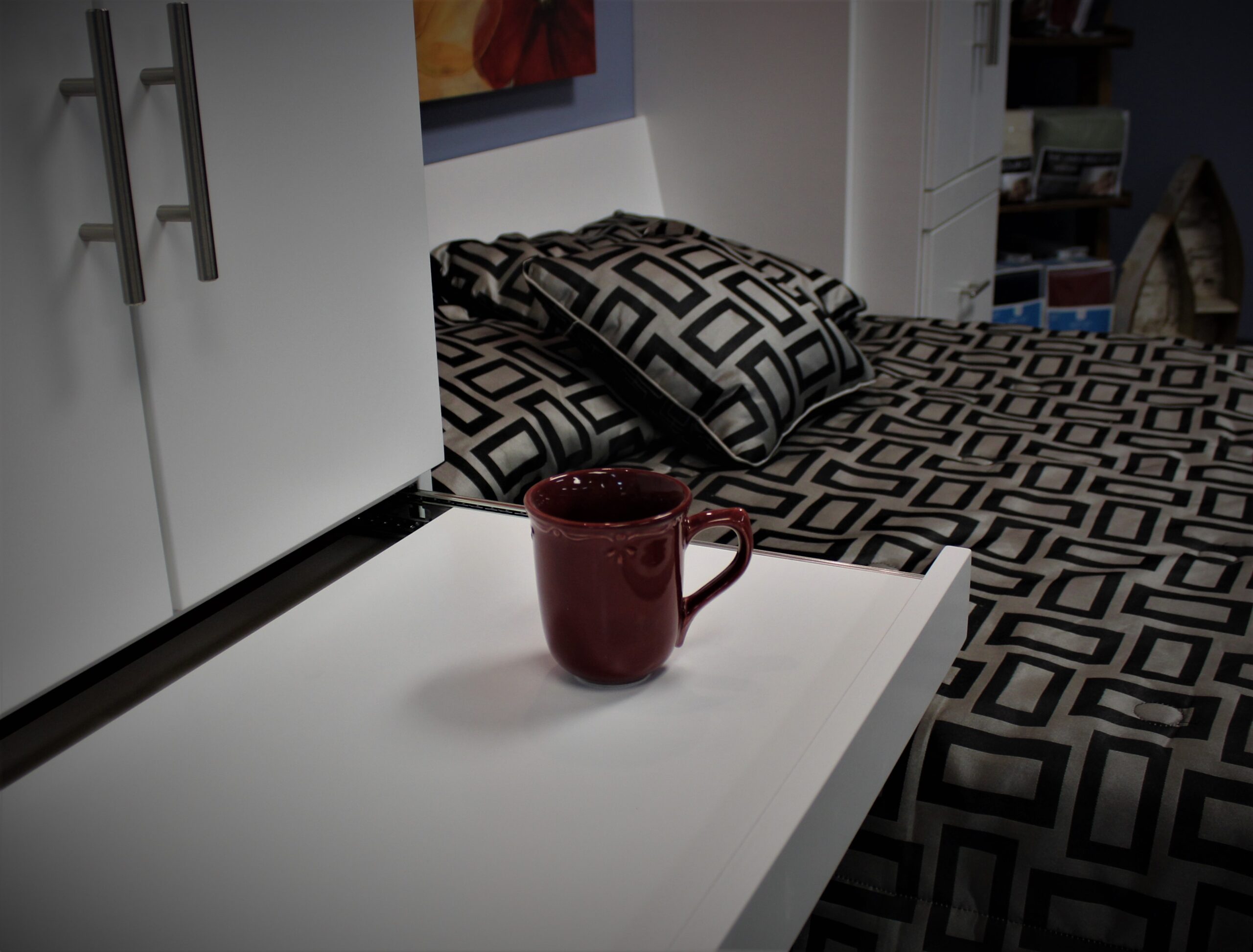 White Alpine with Upper Bookcase Pullout Drink Tray