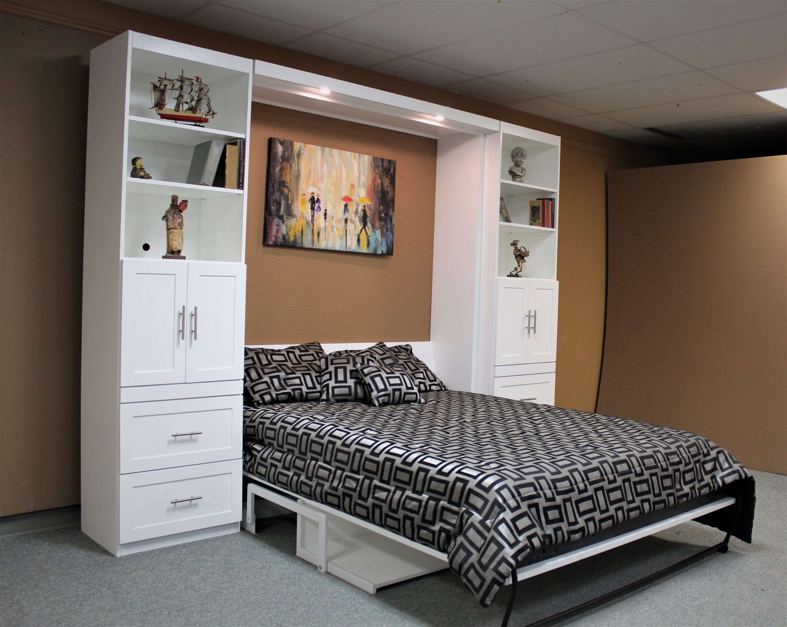 Templeton in White Side View of Murphy Bed Shown Open