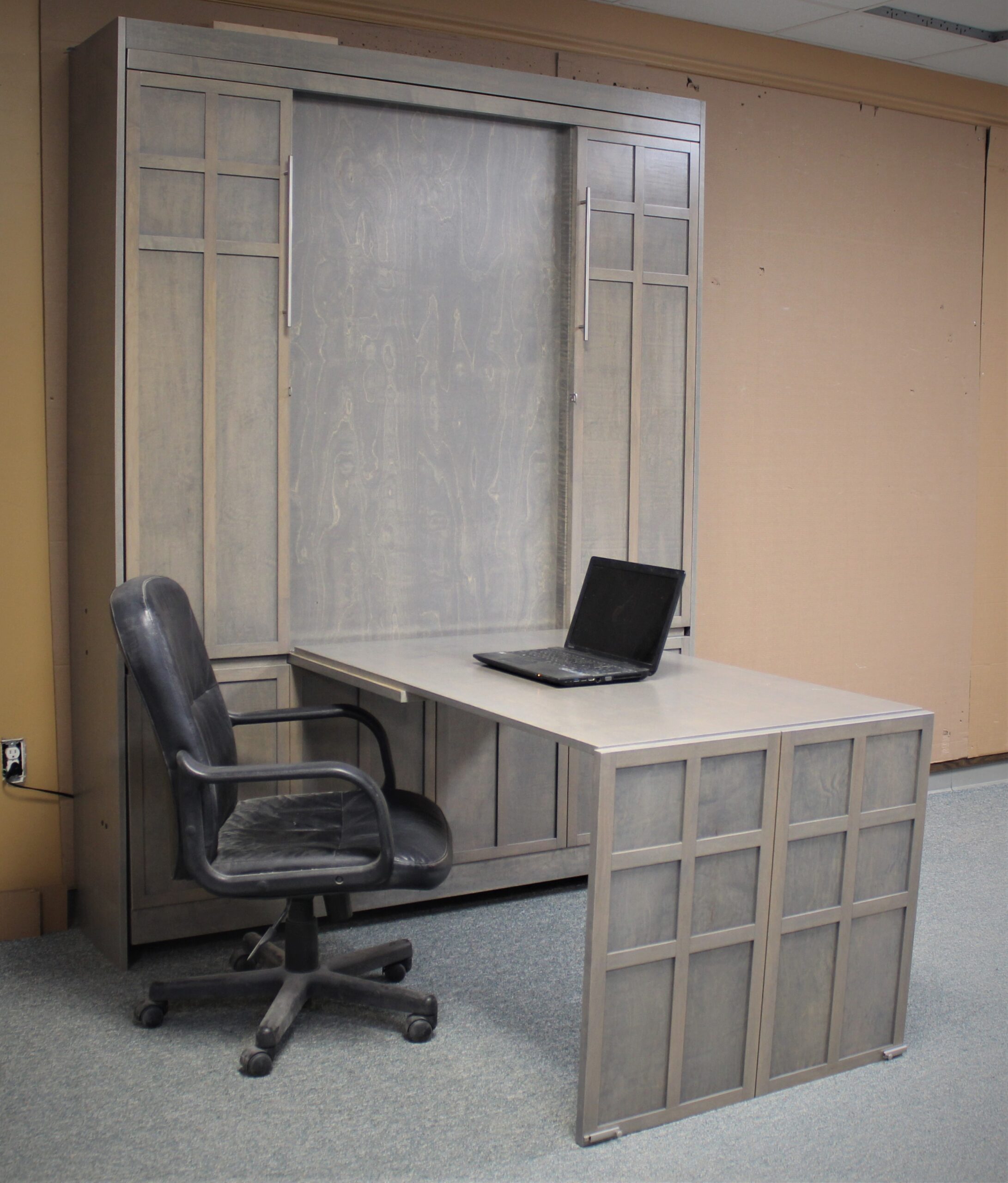 Frank Lloyd Inspired Murphy bed with desk open