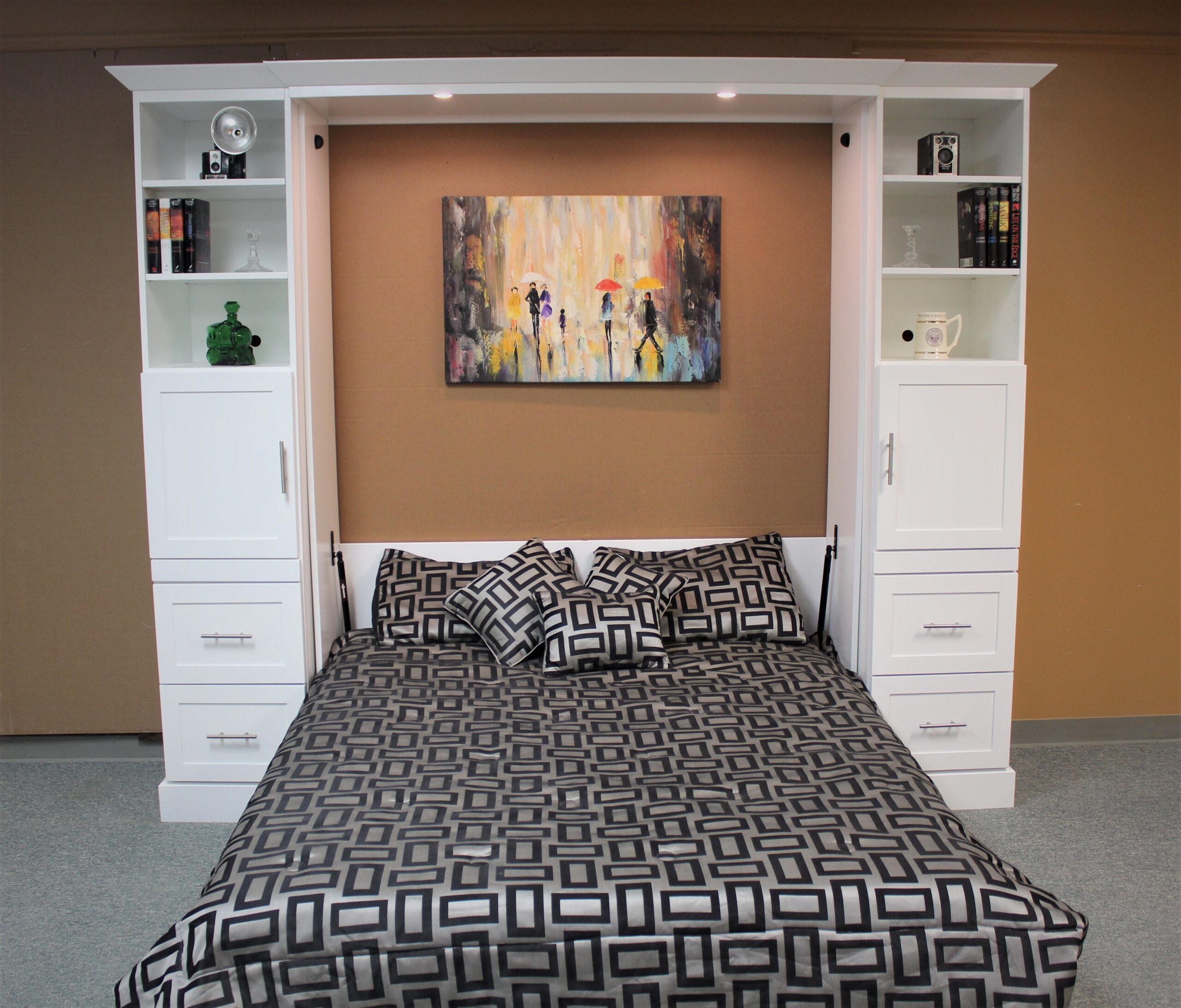 White Christy Wallbed with hidden desk shown open