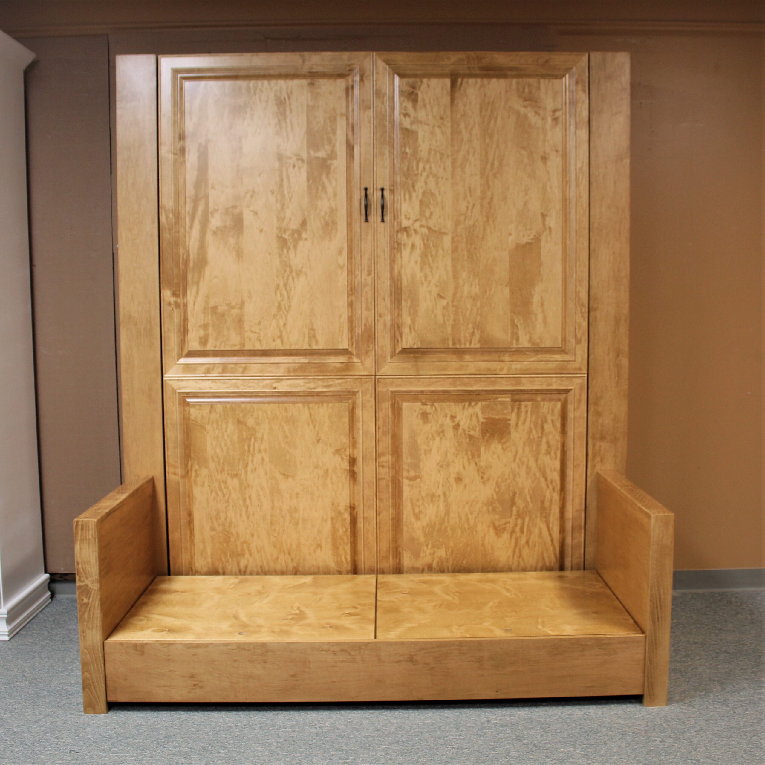 Golden Oak Jordan Murphy Bed with Sofa Front View Shown Closed No Sofa