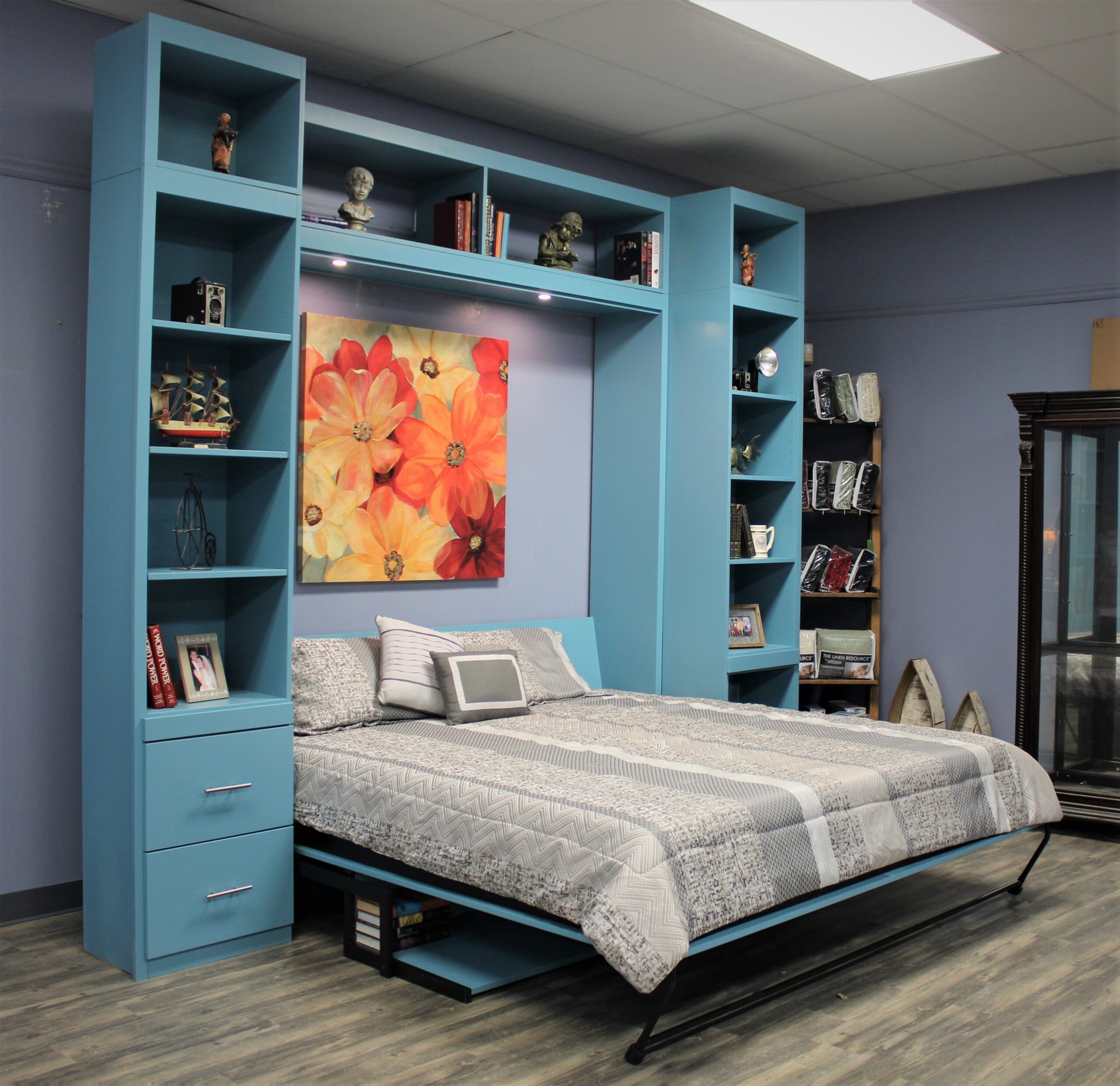 Alpine Murphy Bed Side View of Bed Shown Open