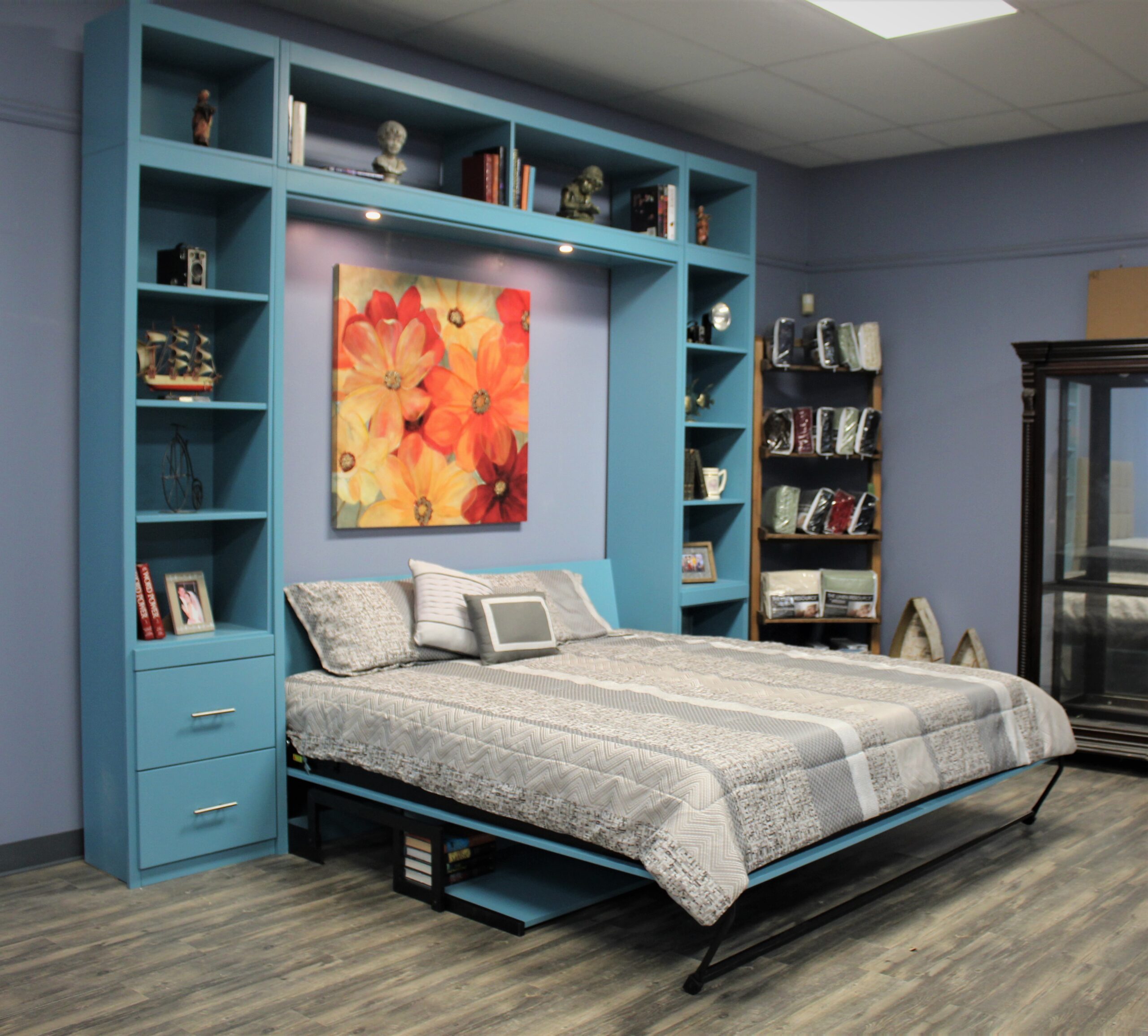 Alpine Murphy Bed Side View of Bed Shown Open