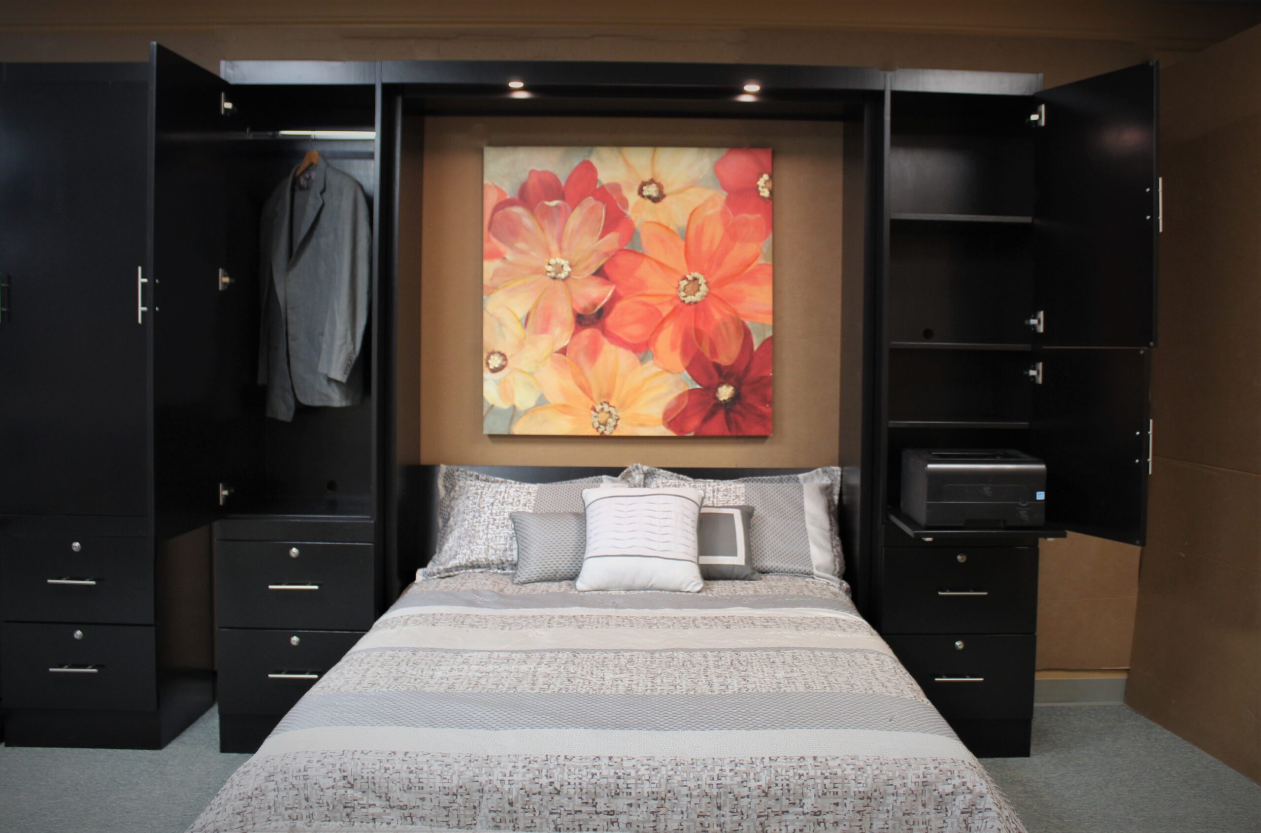 Alpine Murphy Bed Bookcases Open