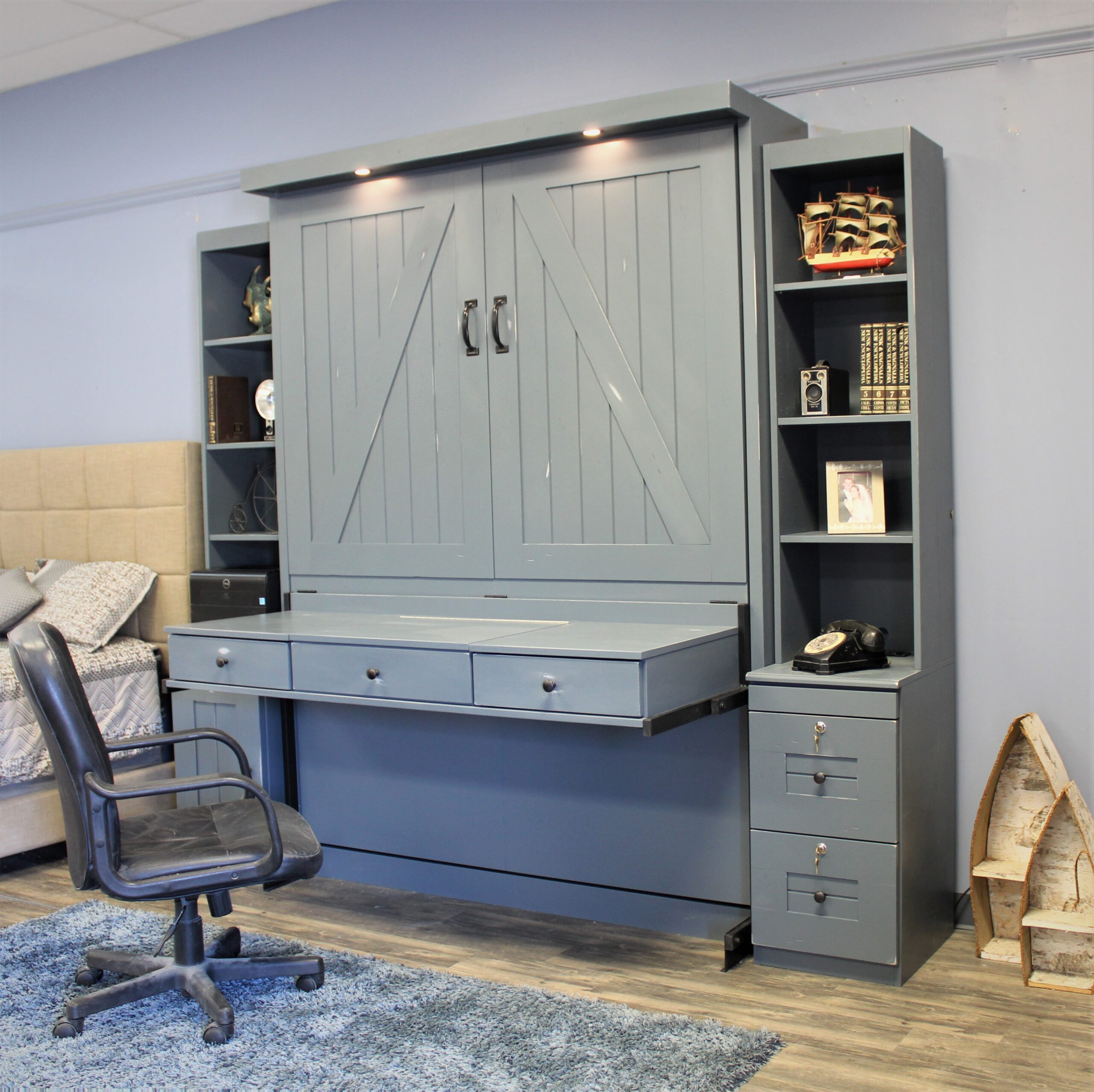 Barn Door Murphy Bed Side View of Bed Shown Closed