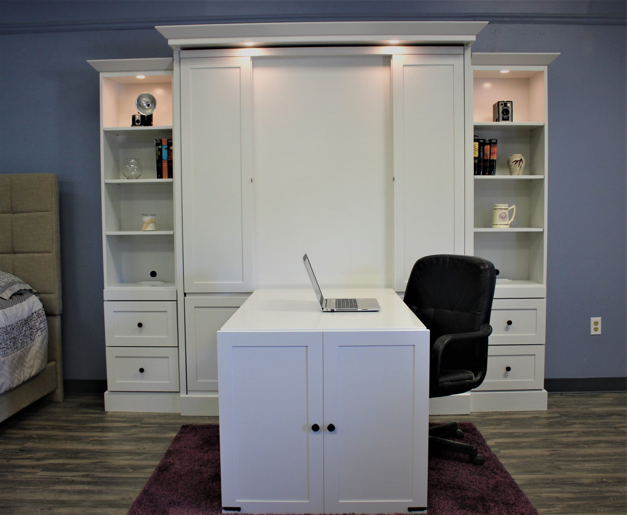Shaker Murphy Bed Inset Desk Down Front View