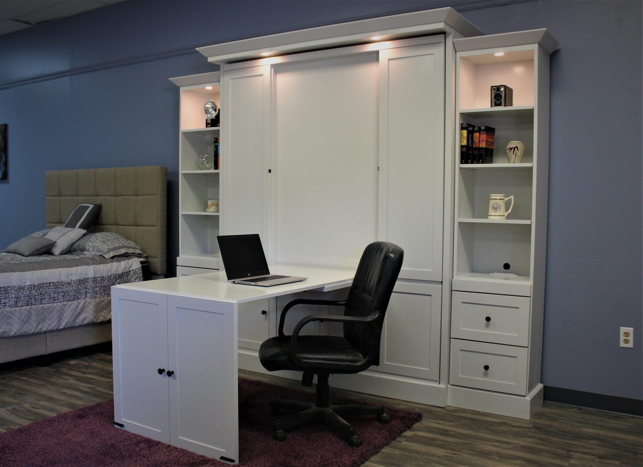 Shaker Murphy Bed Inset Desk Shown Down Side View