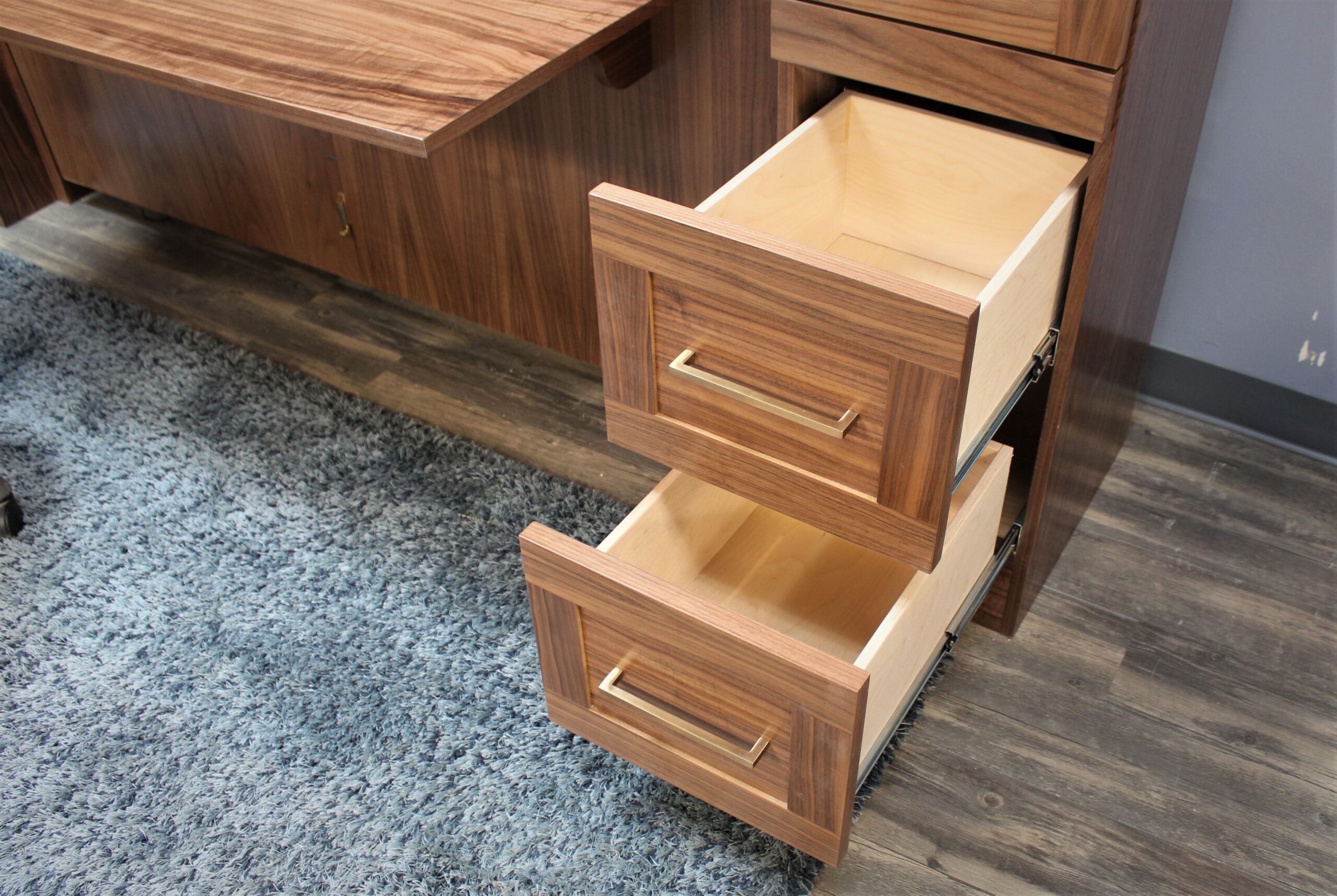 Walnut Manhattan Entertainment Center Standard Bookcase Drawers