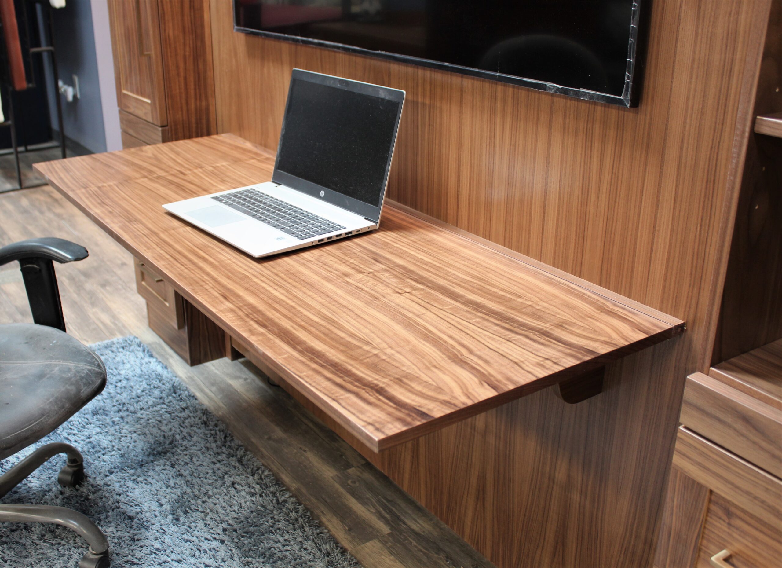 Walnut Manhattan Entertainment Center Fold-Down Desk