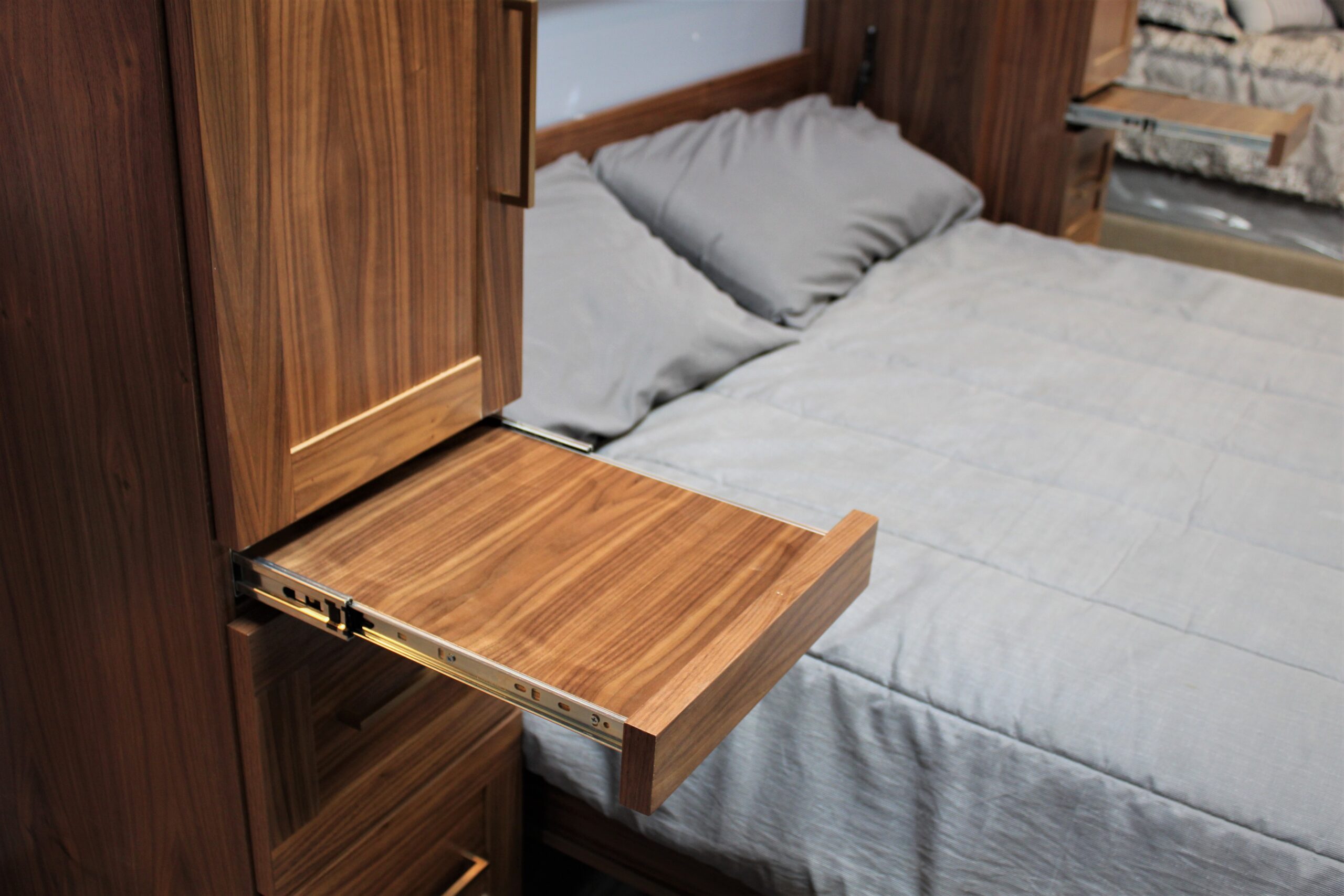 Walnut Manhattan Entertainment Center Pullout Drink Tray