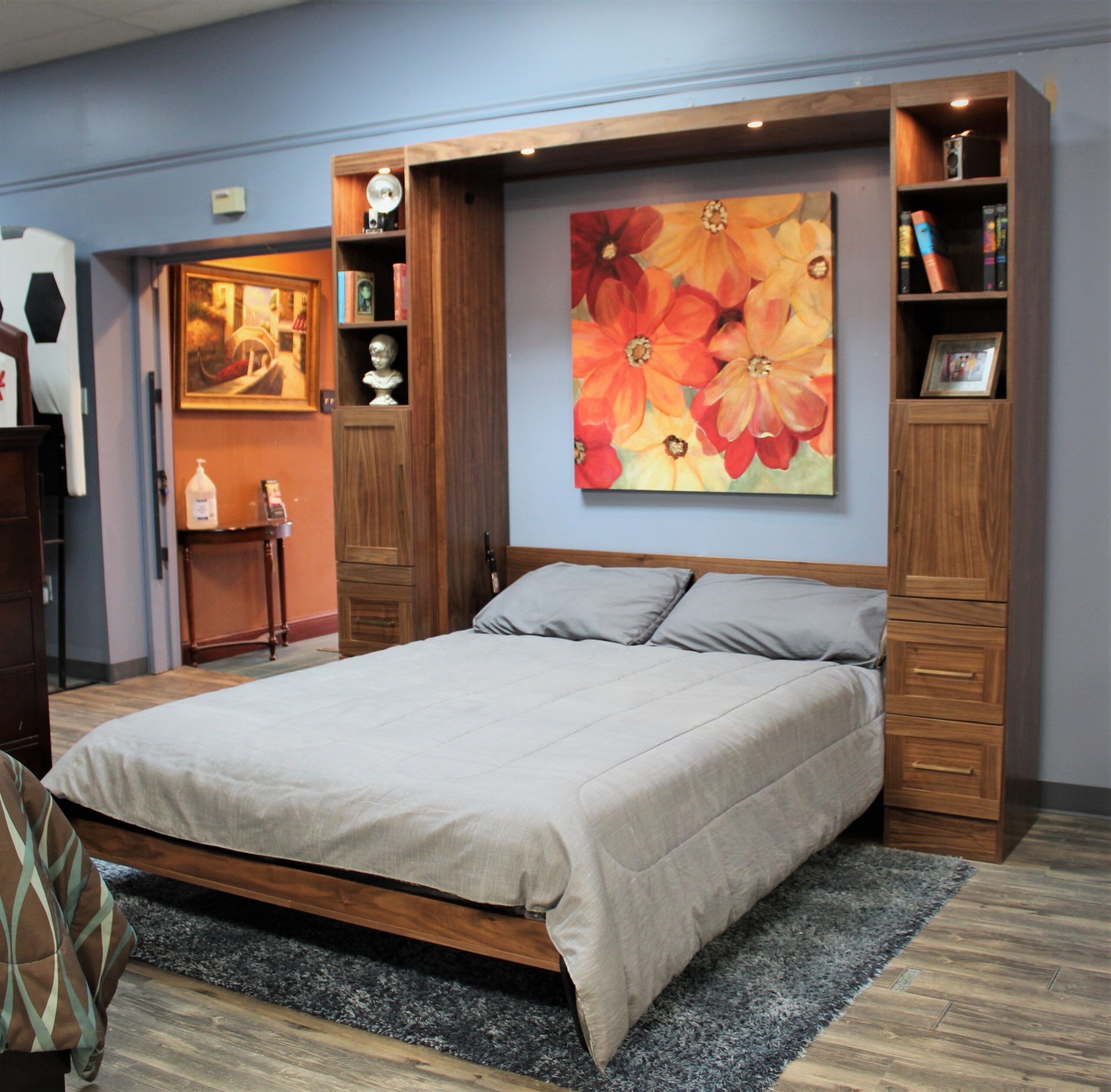 Walnut Manhattan Entertainment Center Side View of Bed Open