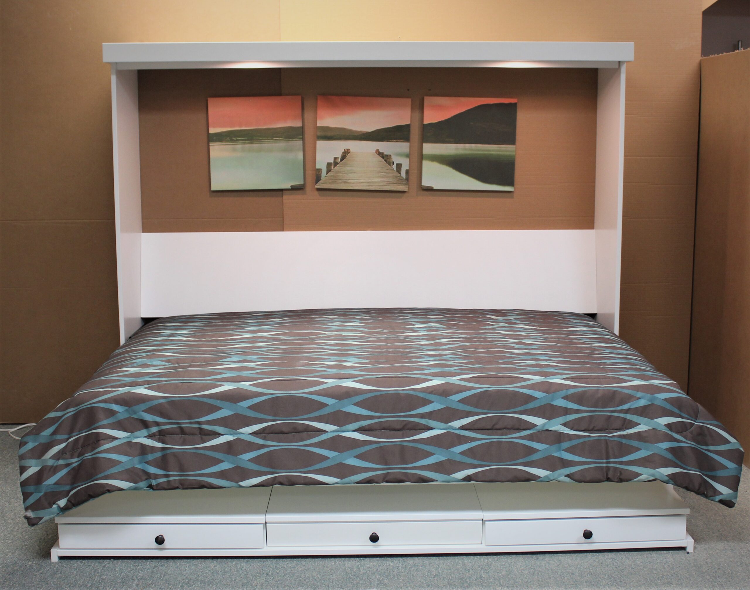 Horizontal Barn Door Murphy Bed Front View of Bed Open