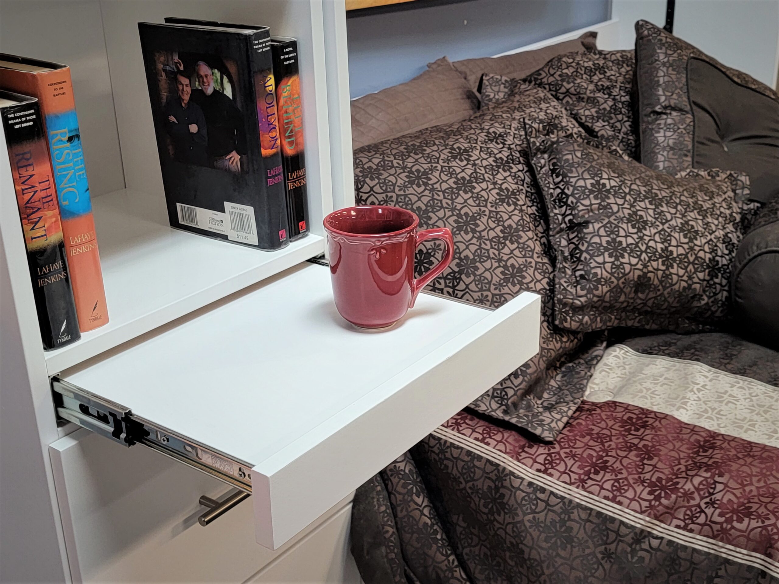 White Lacquer Mirror Murphy Bed Pullout Drink Tray