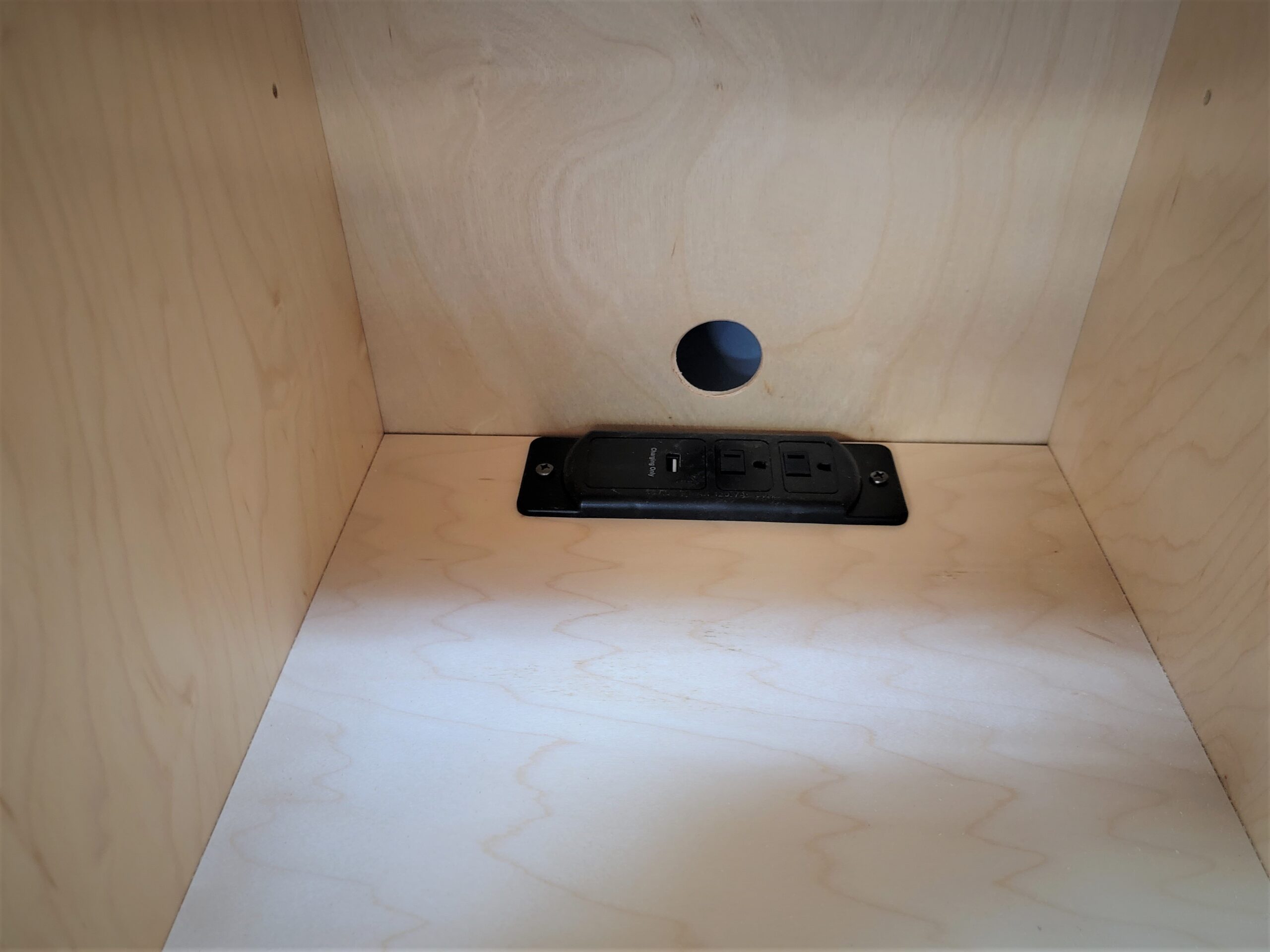 Natural Maple Vertical Entertainment Center Murphy Bed Charging Station in Right Bookcase