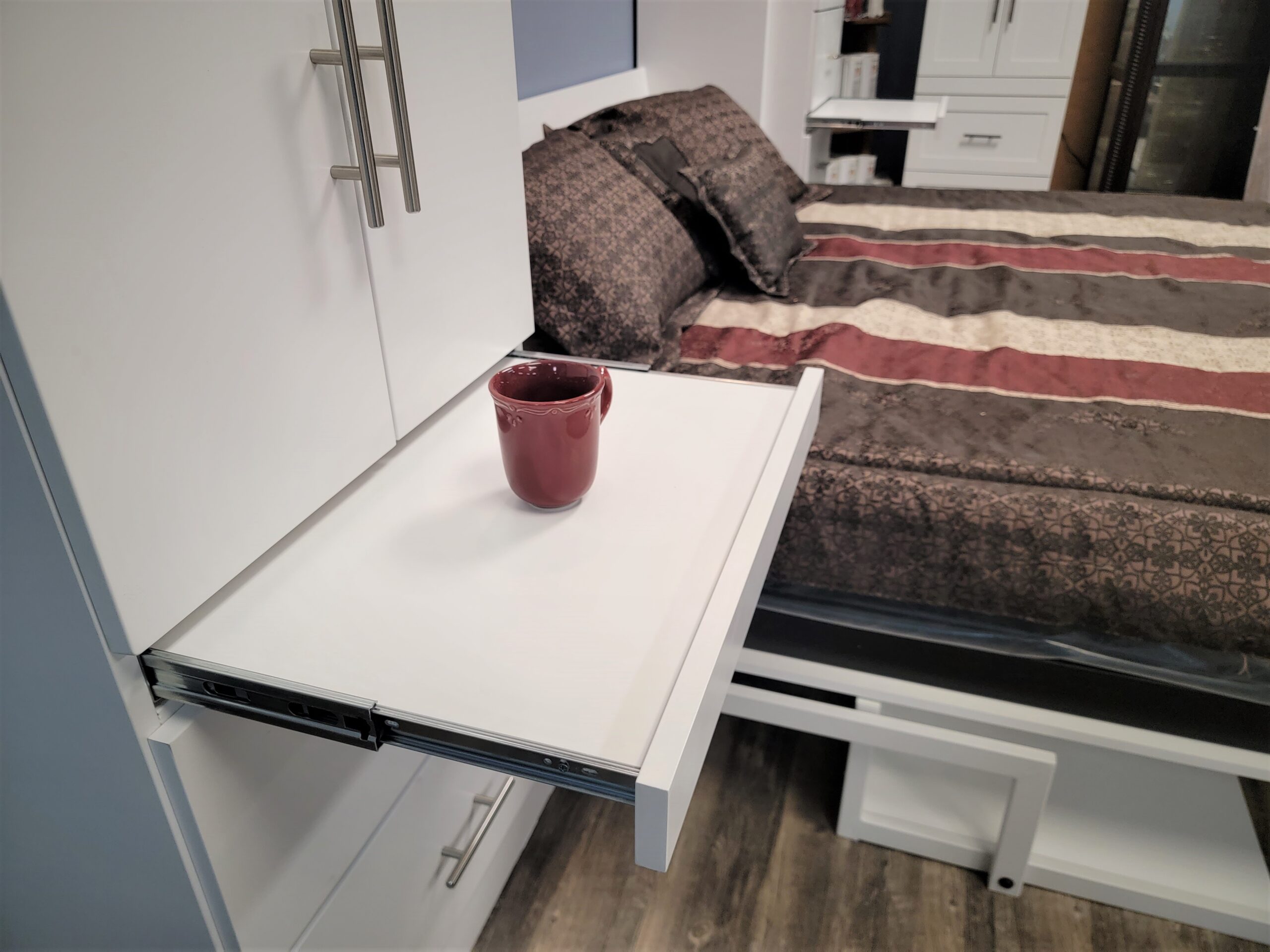 White Lacquer Alpine Murphy Bed Pullout Drink Tray