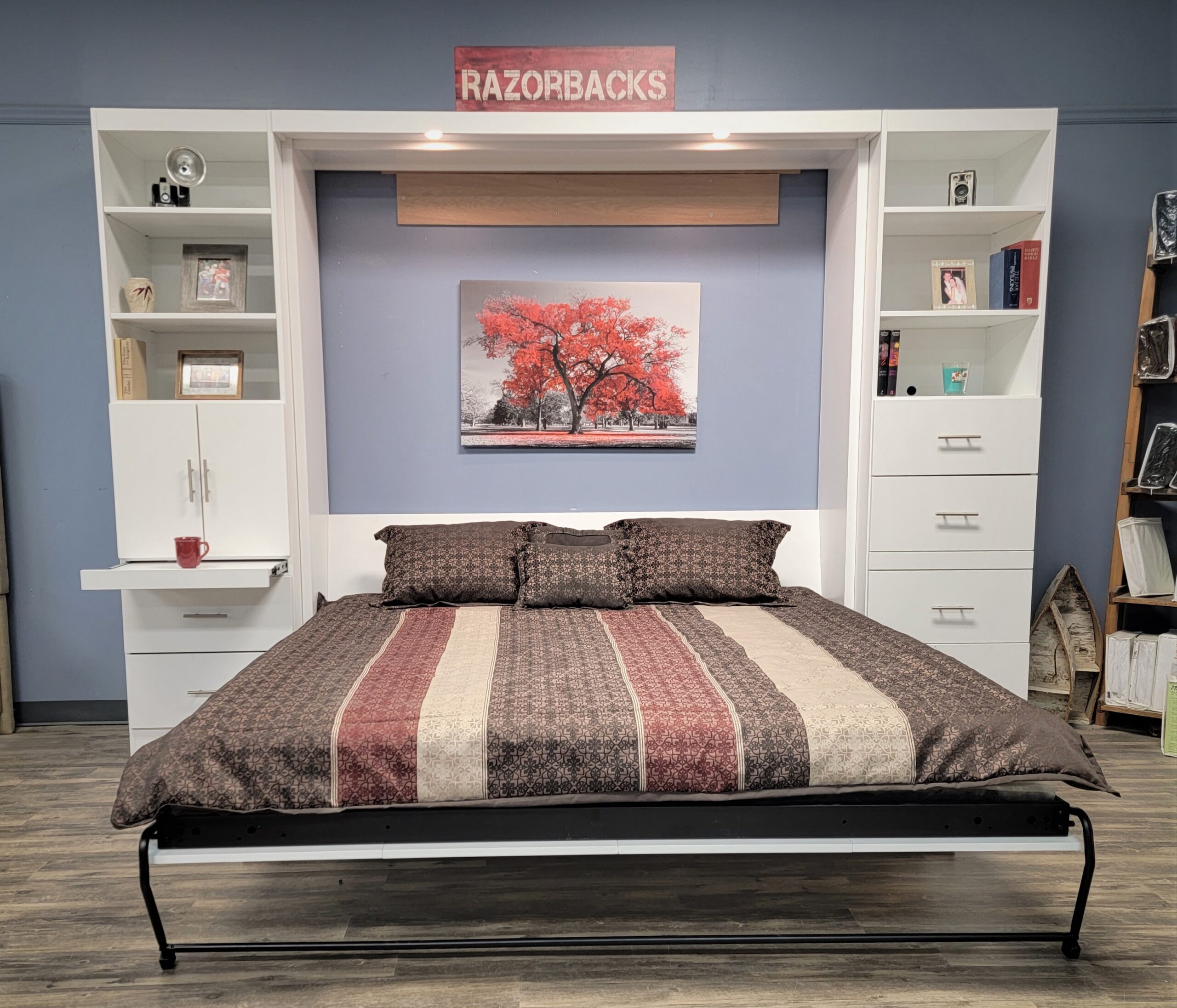 White Lacquer Alpine Murphy Bed Front View of Bed Shown Open