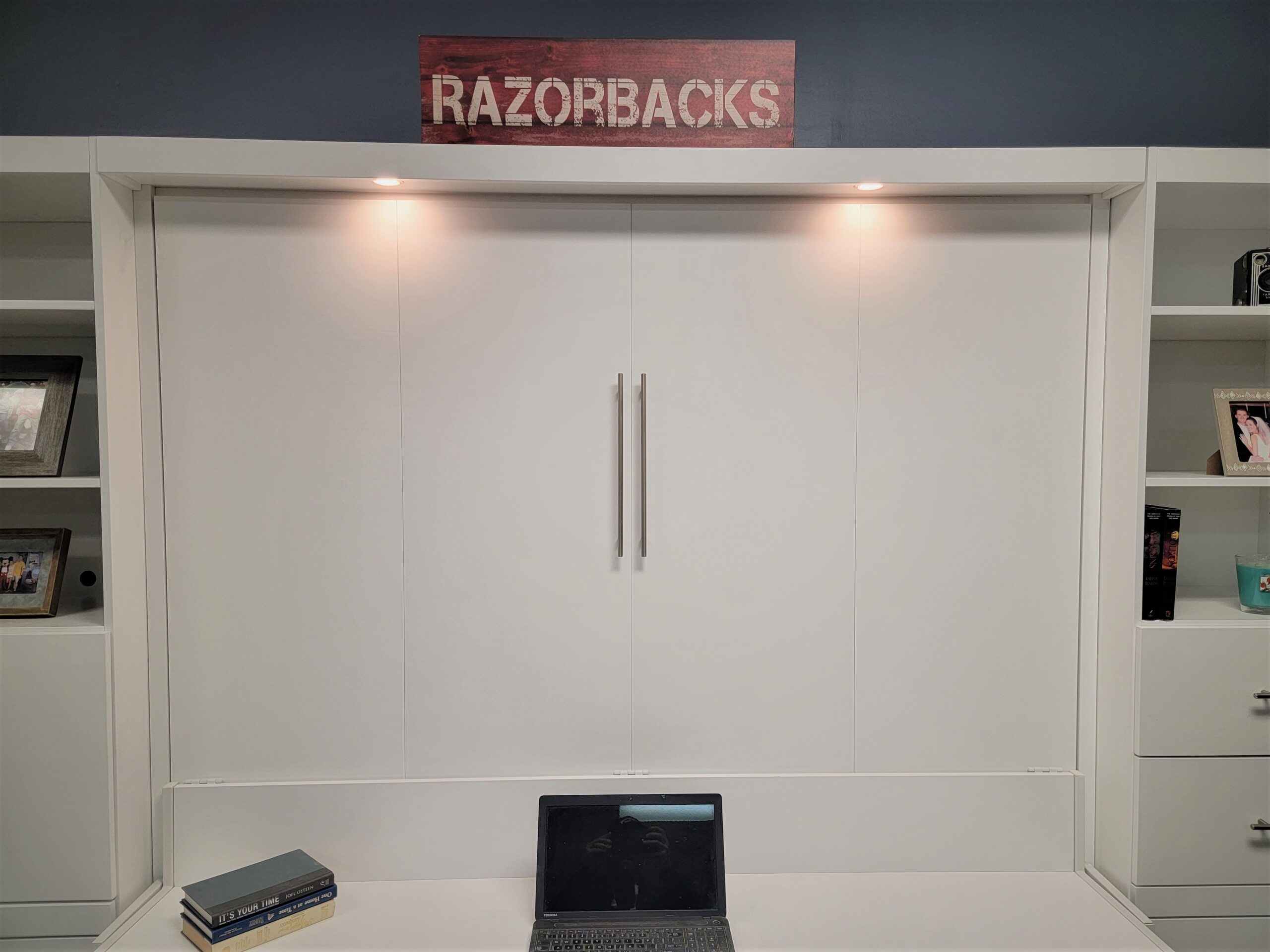 White Lacquer Alpine Murphy Bed LED Outset Murphy Bed Lights