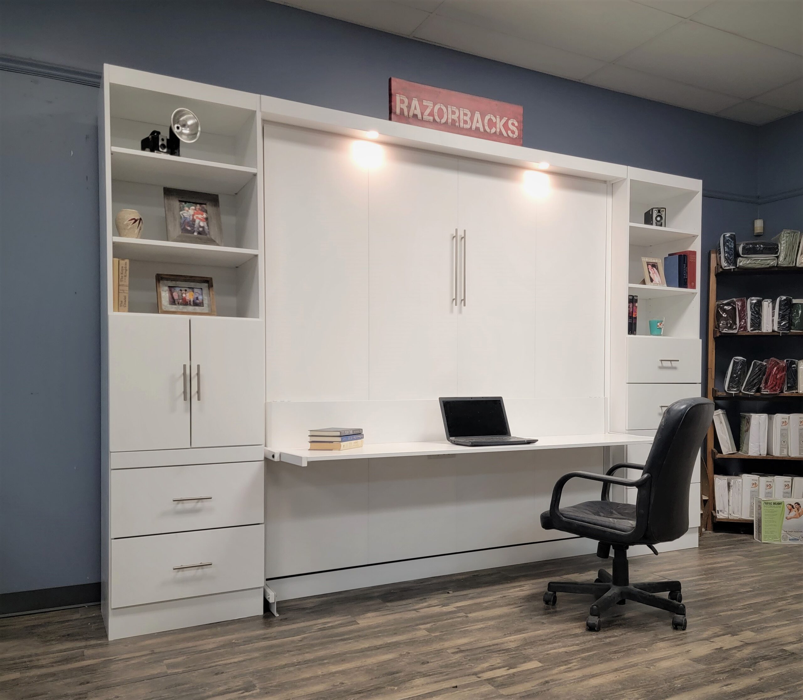 White Lacquer Alpine Murphy Bed Side View of Murphy Bed Shown Closed