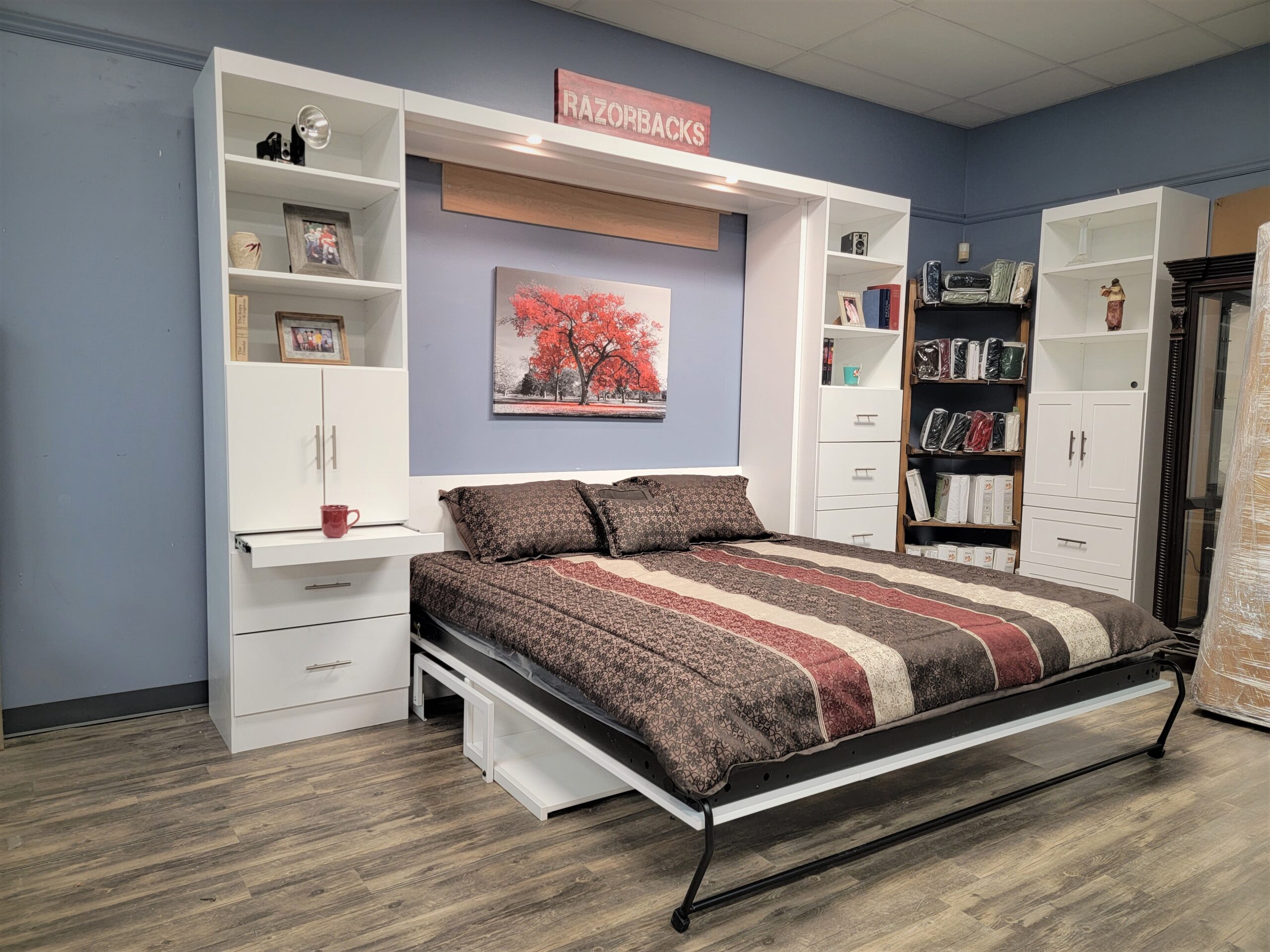 White Lacquer Alpine Murphy Bed Side View of Murphy Bed Shown Open