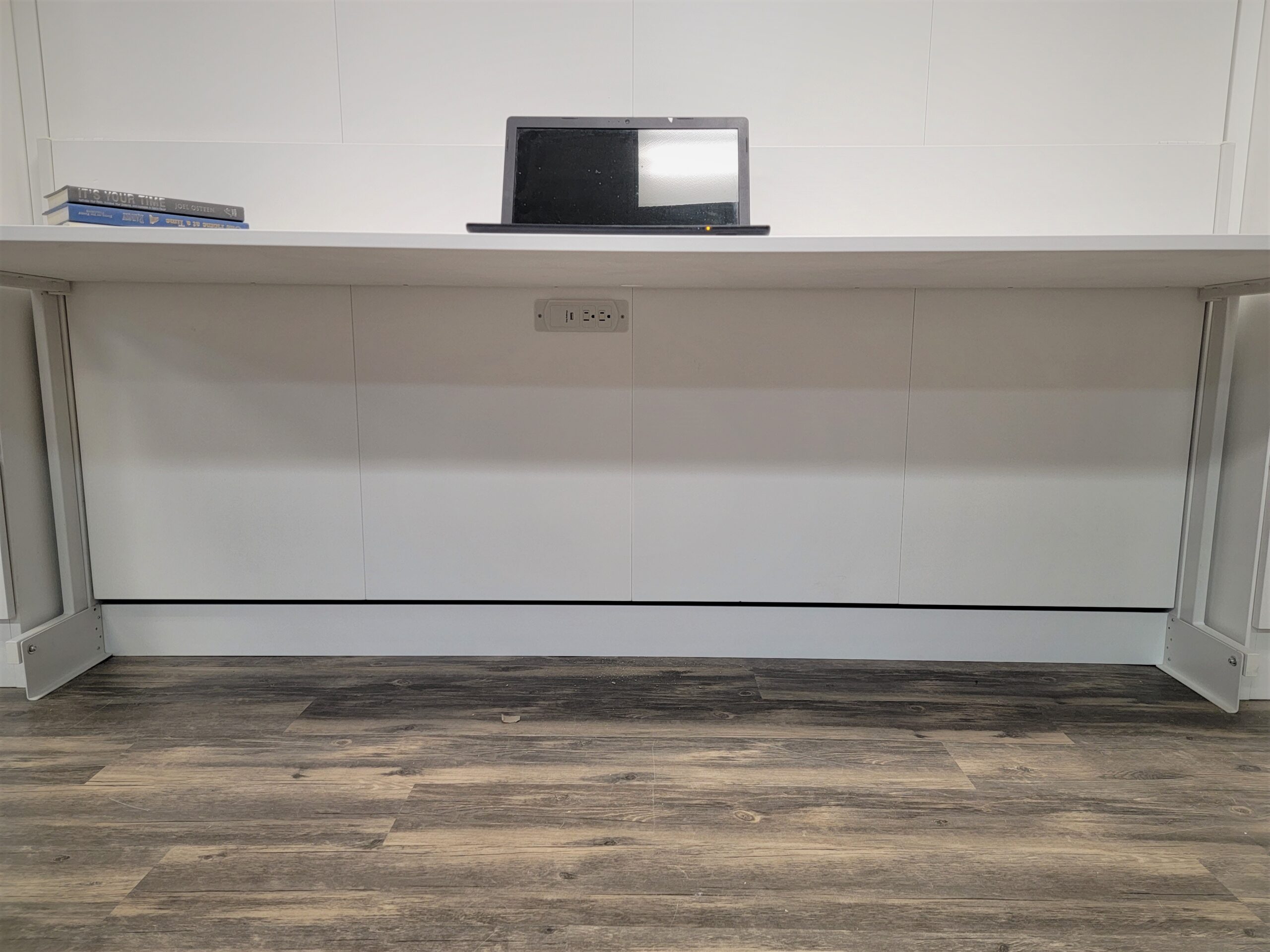 White Lacquer Alpine Murphy Bed Under Desk Charging Station