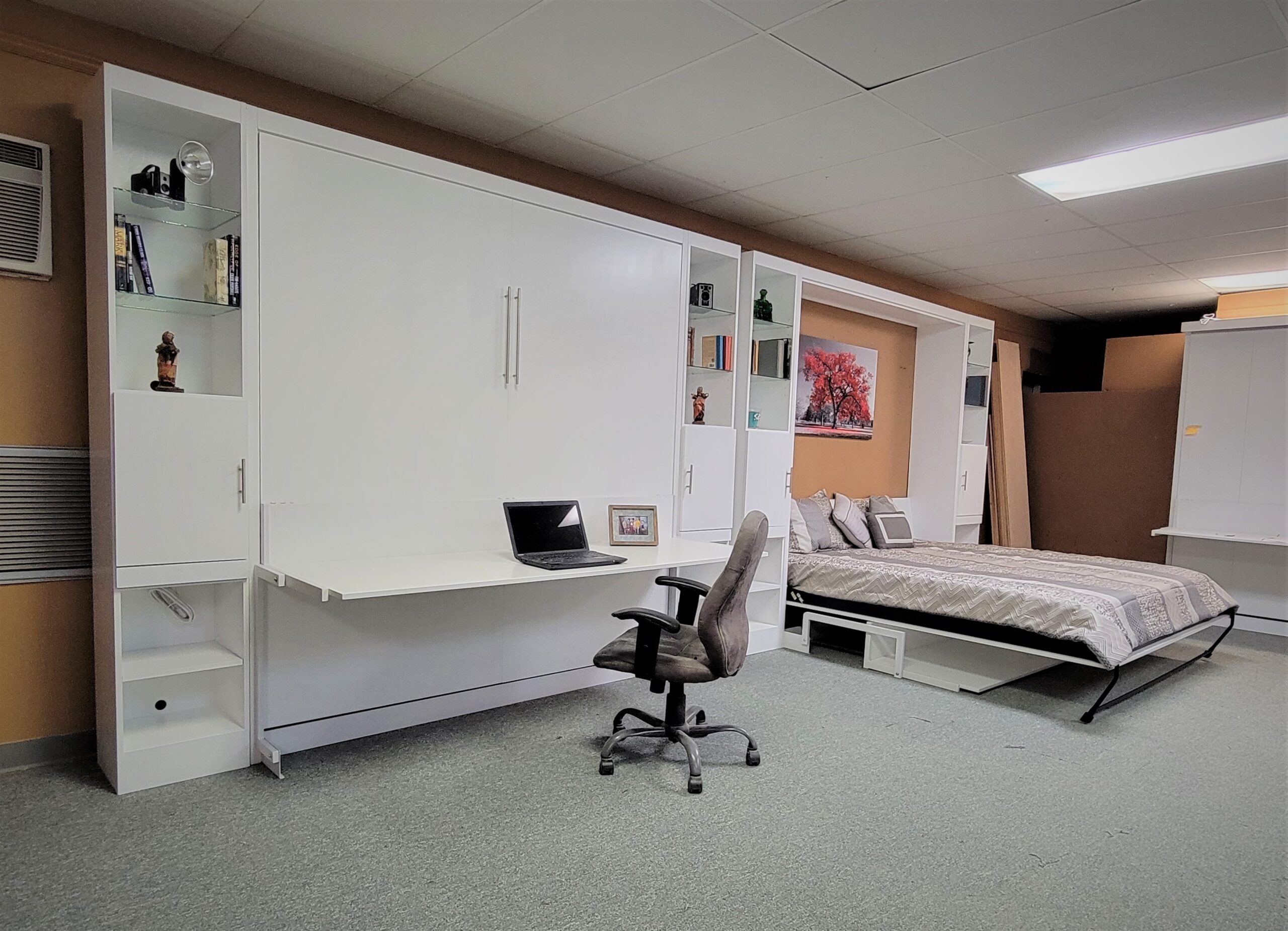 King Manhattan Murphy Bed Side View of One Bed Open and One Closed