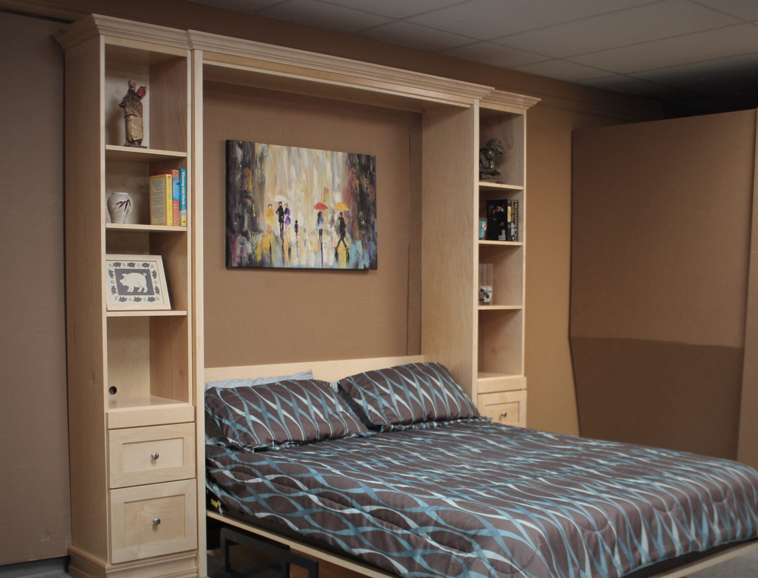 Hunting Club Murphy Bed Side View of Bed Shown Open