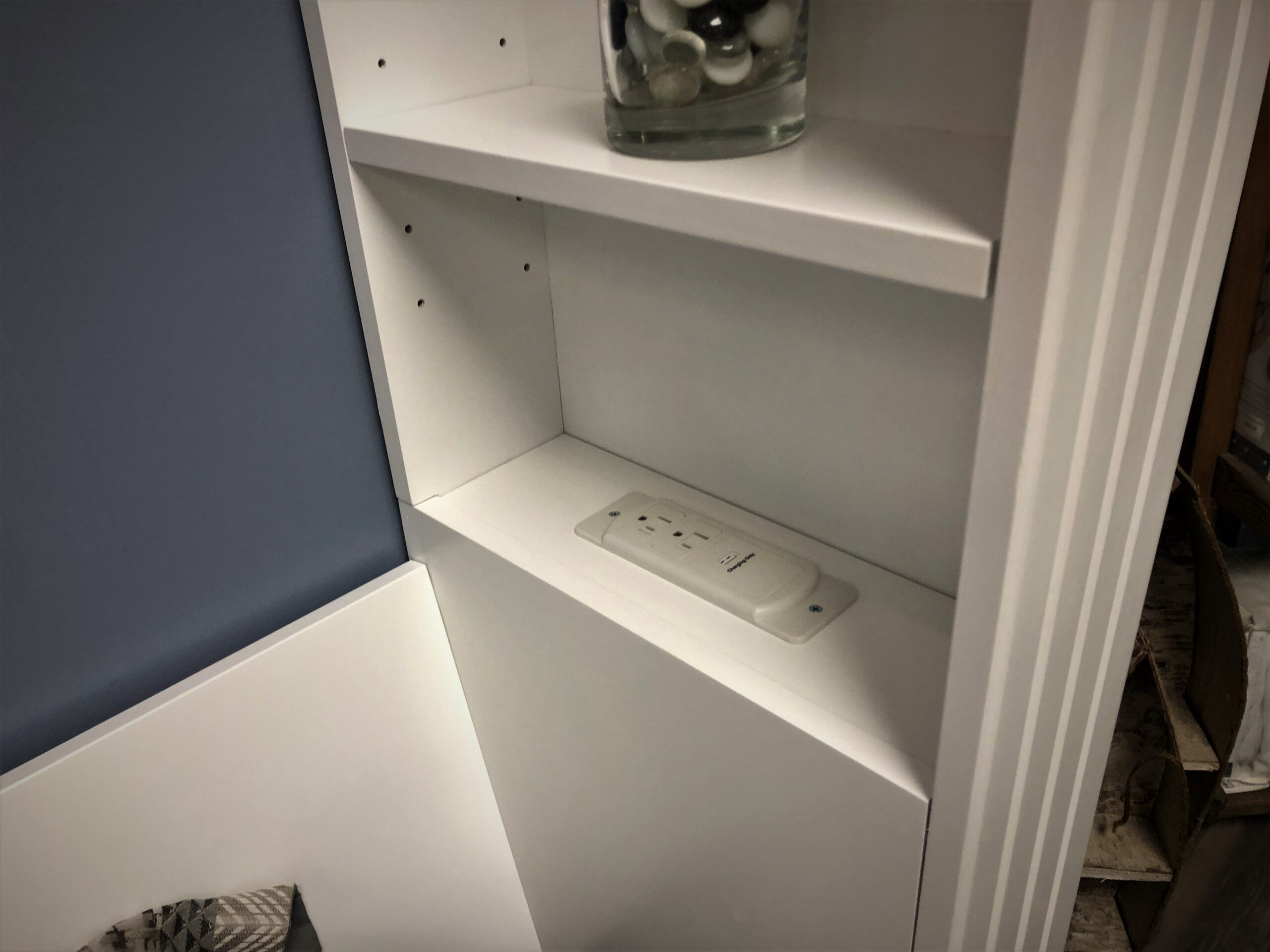 Twilight Murphy Bed with Sofa Charging Station in Inset Bookcase