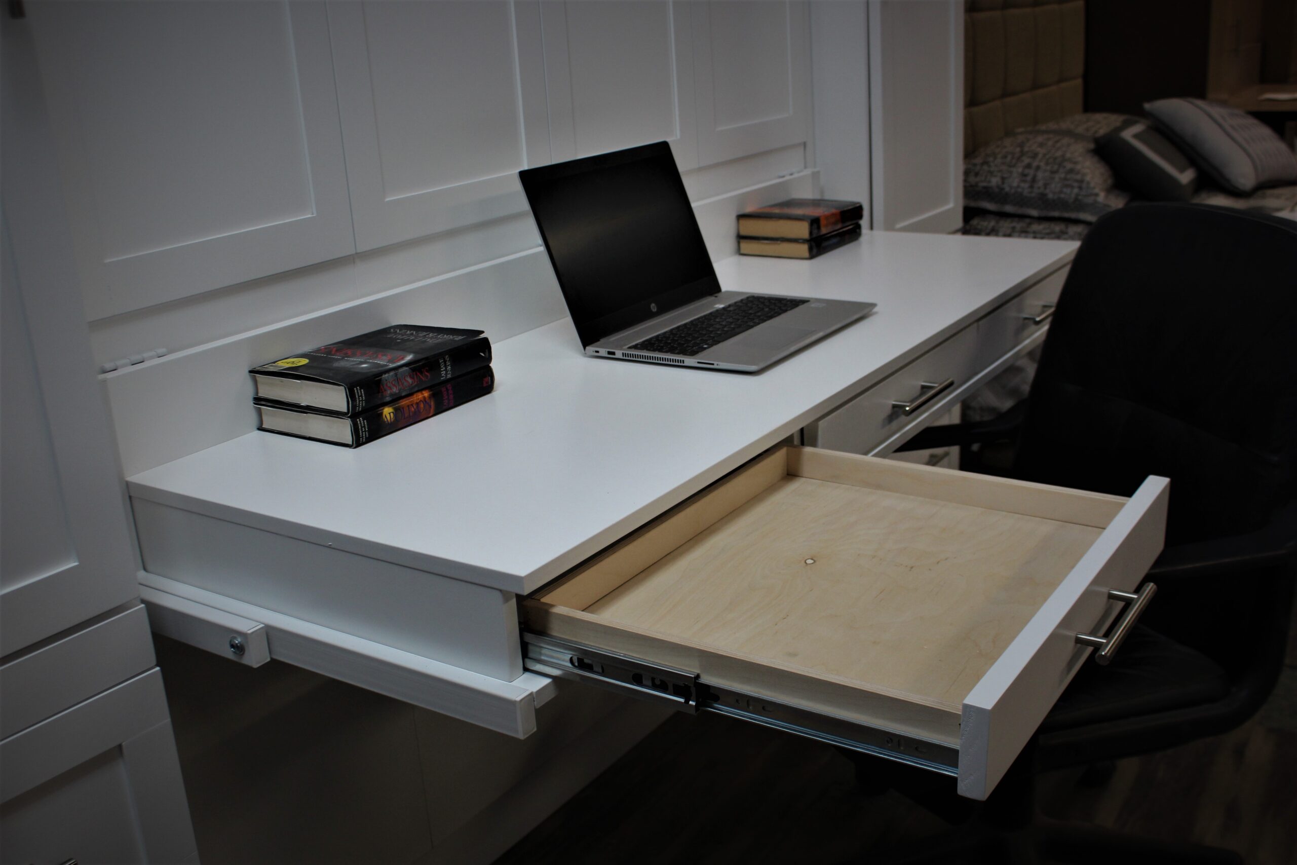 Massive Templeton Murphy Bed Pencil Drawer on Stay Level Desk Shown Open