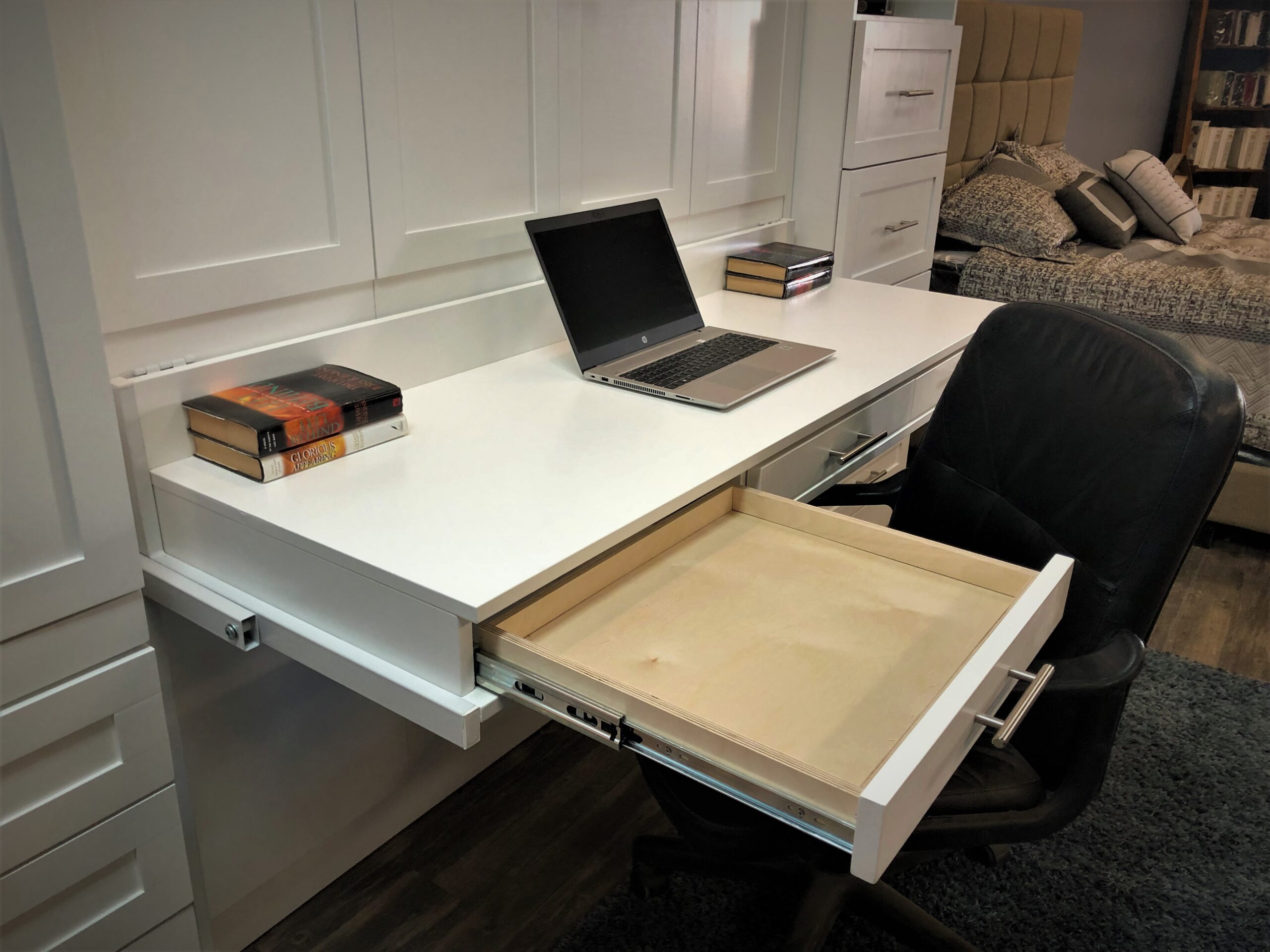 Templeton Murphy Bed Close-up of Pencil Drawer on Stay Level Desk