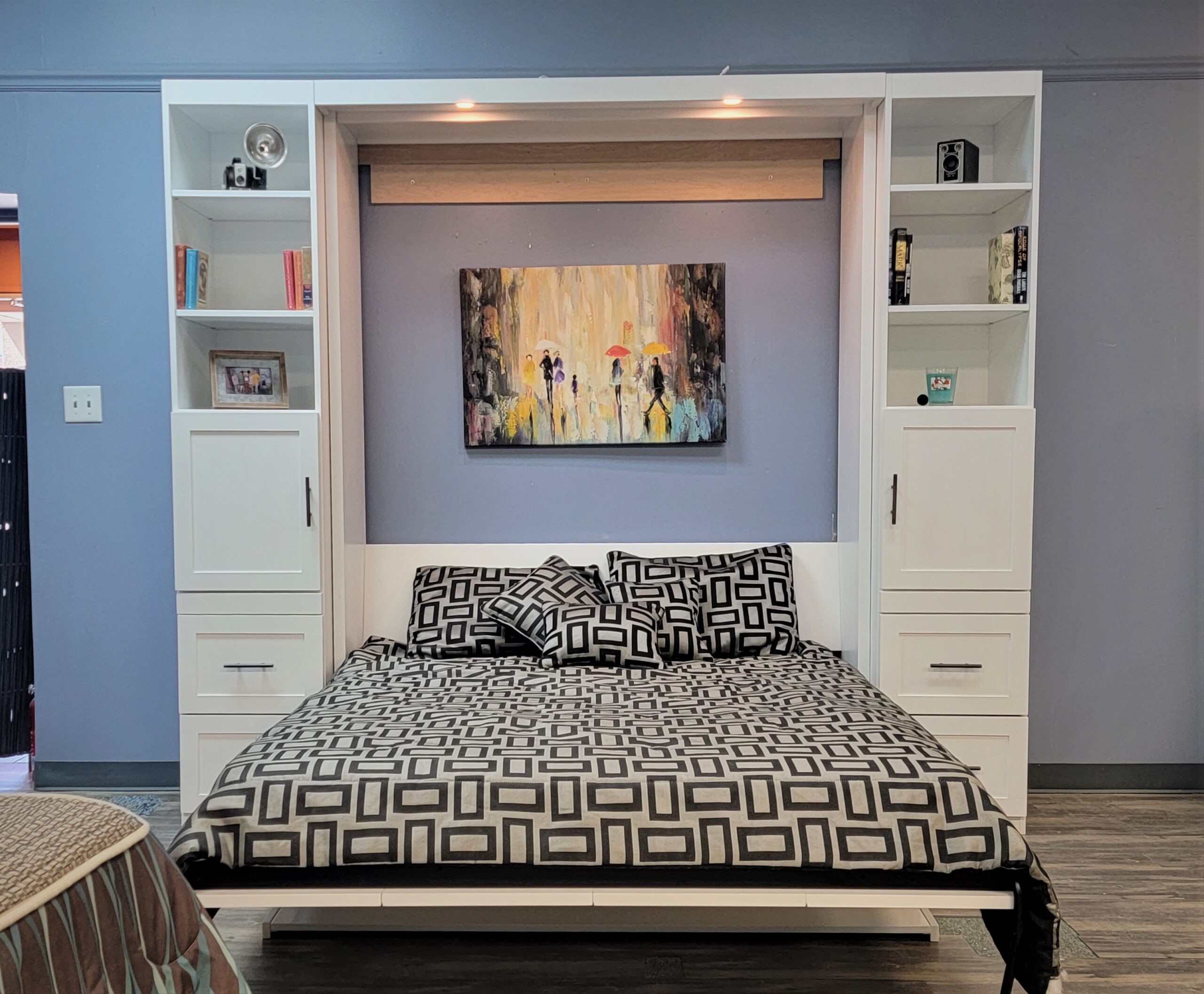 Templeton Murphy Bed Painted White Front View of Bed Shown Open