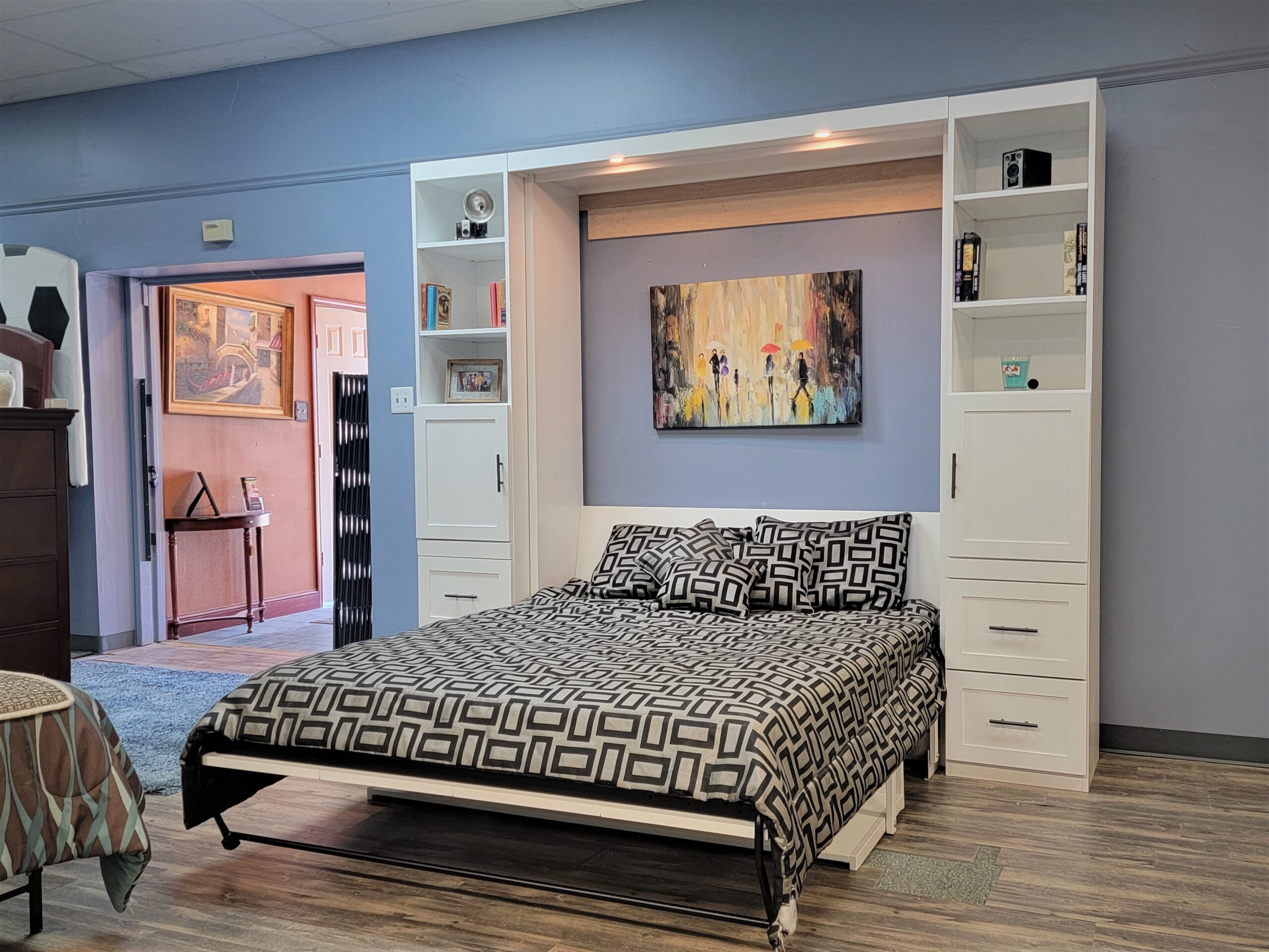 Templeton Murphy Bed Painted White Side View of Bed Shown Open