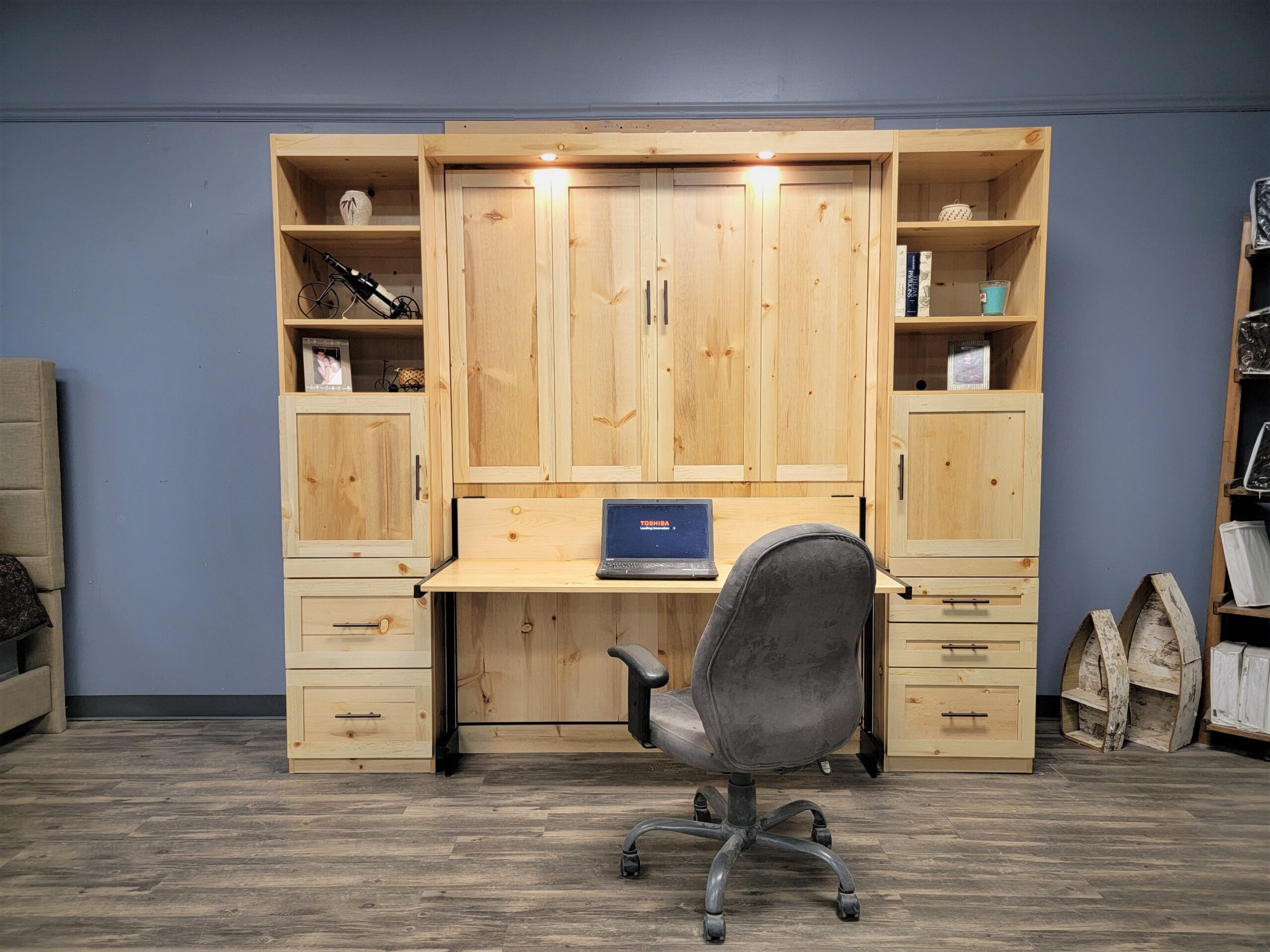Natural Pine Templeton Murphy Bed Front View of Murphy Bed Shown Closed