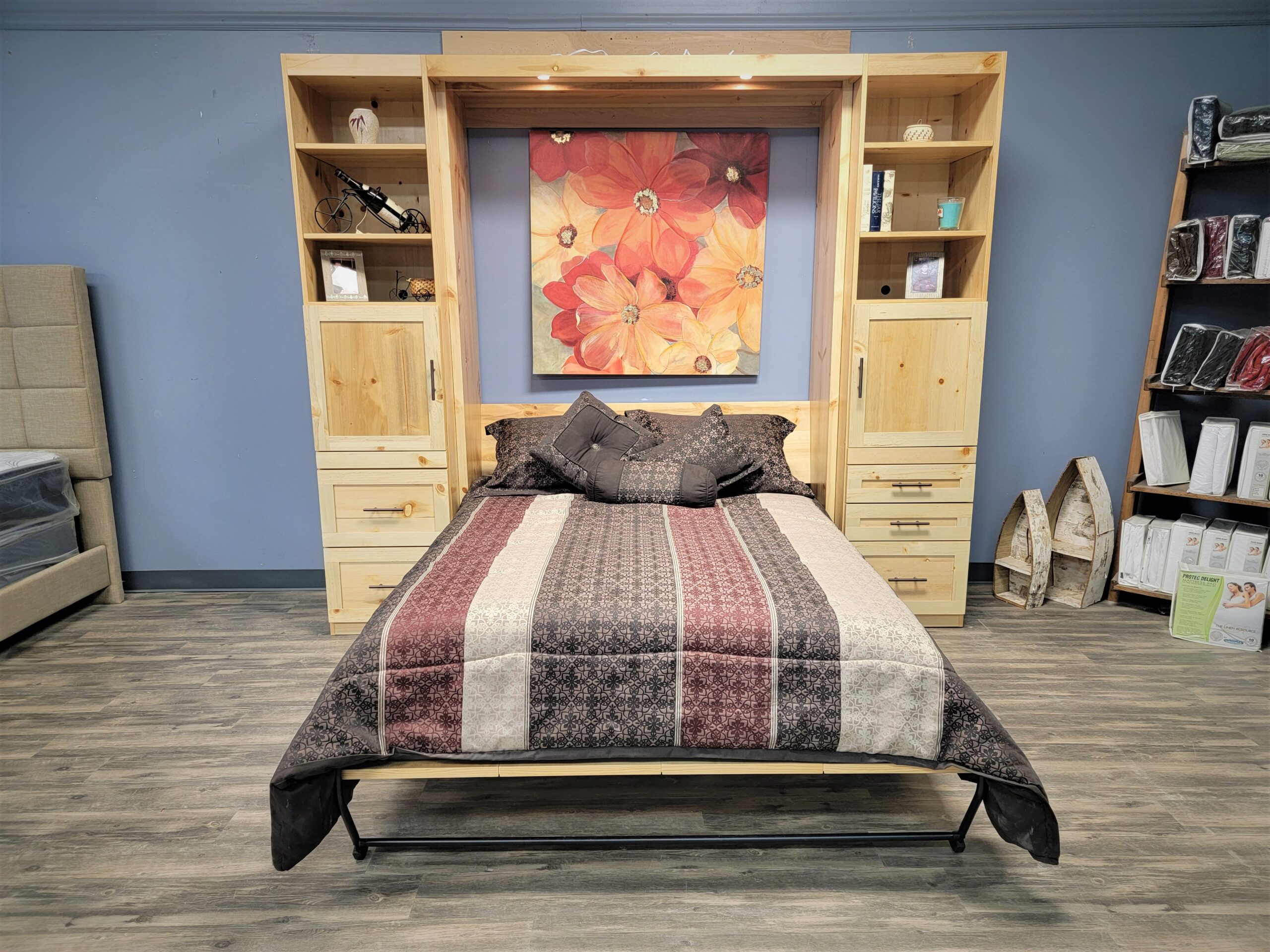 Natural Pine Templeton Murphy Bed Front View of Murphy Bed Shown Open