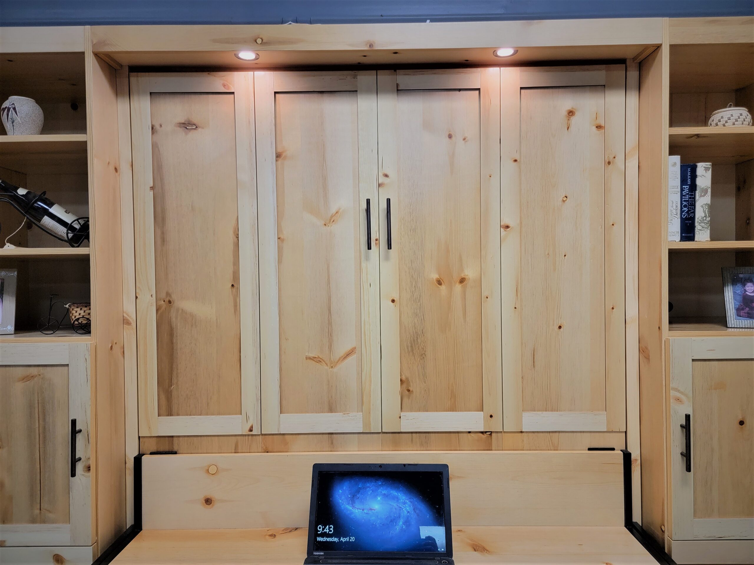 Natural Pine Templeton Murphy Bed LED Outset Lights