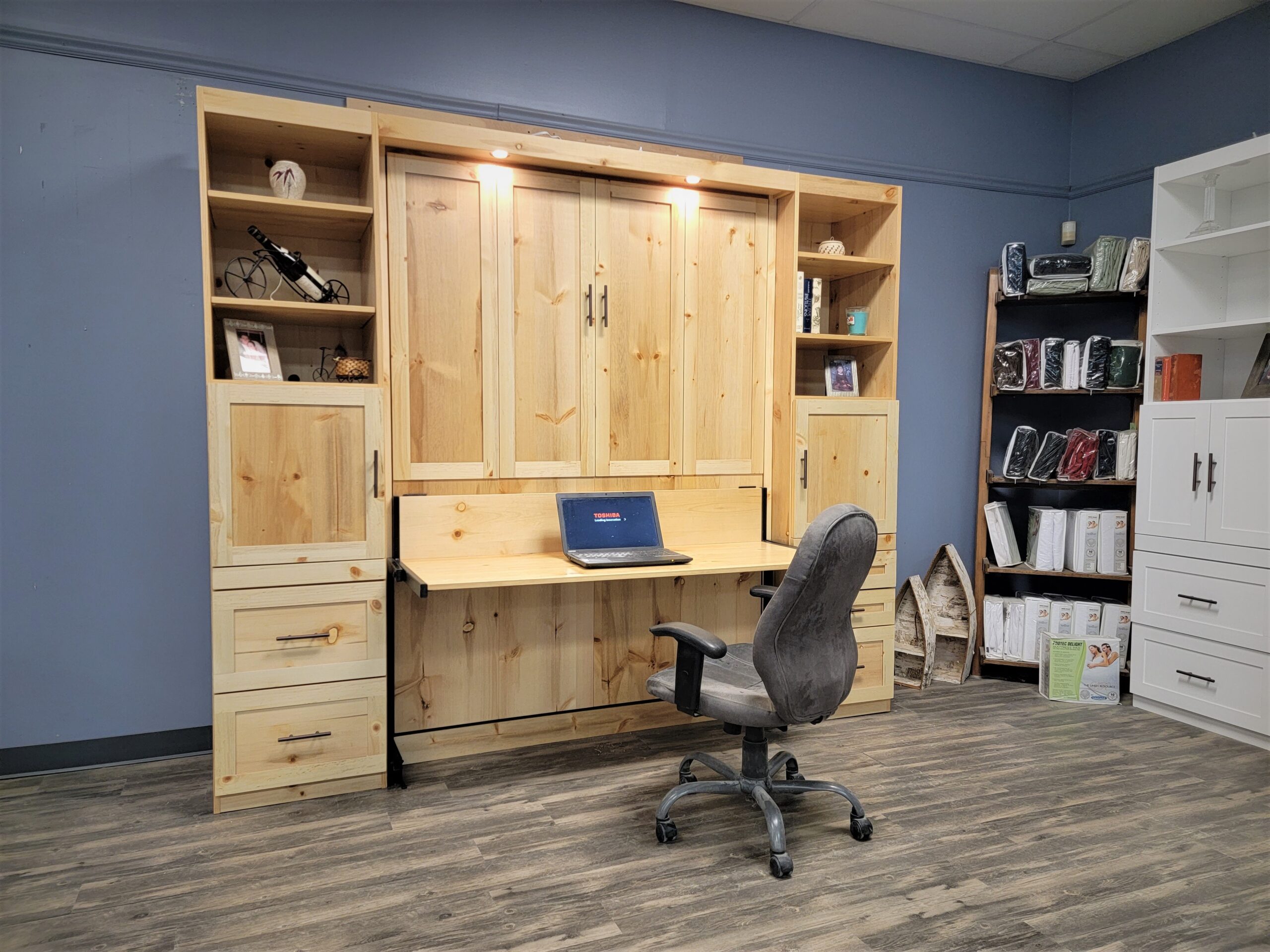 Natural Pine Templeton Murphy Bed Side View of Bed Closed