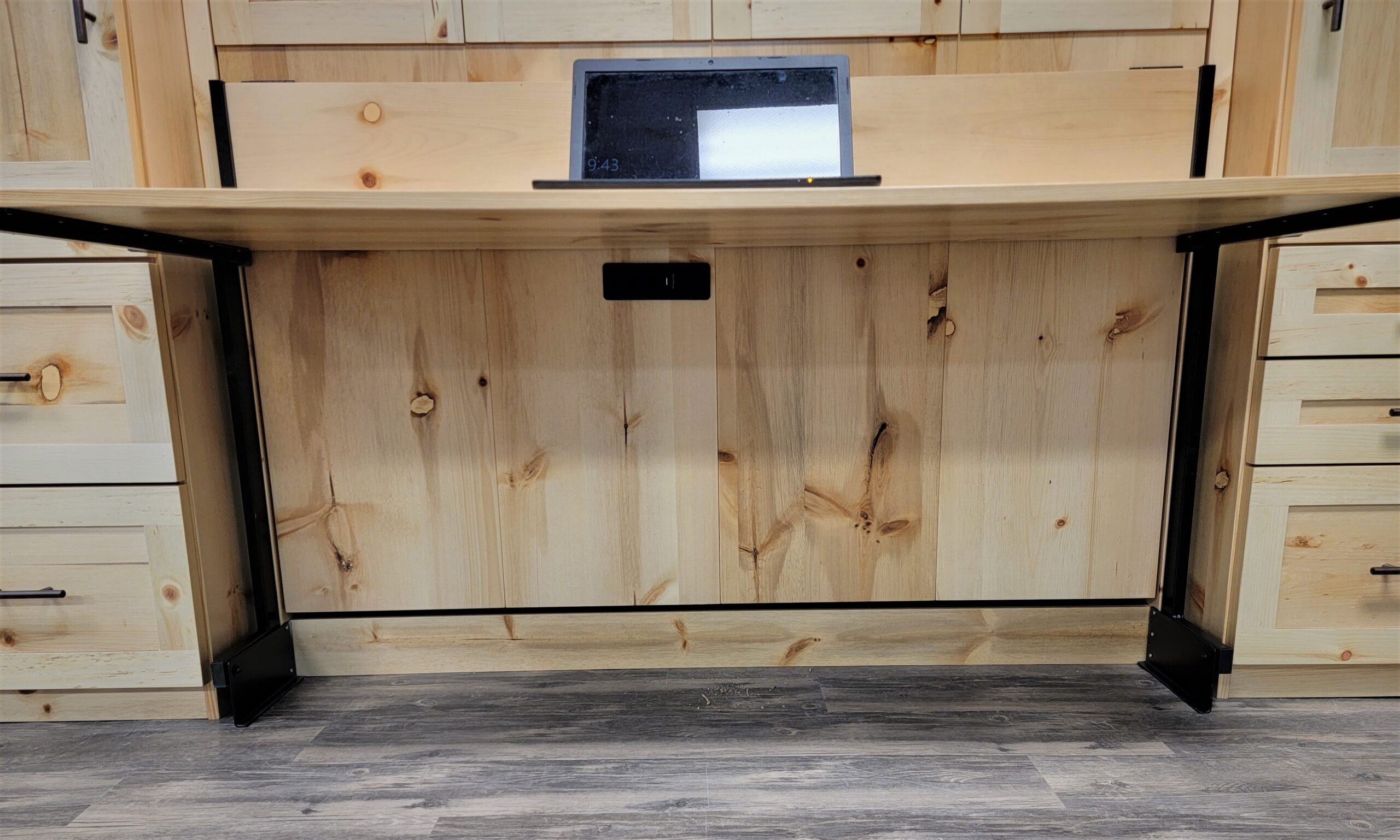 Natural Pine Templeton Murphy Bed Under Desk Charging Station