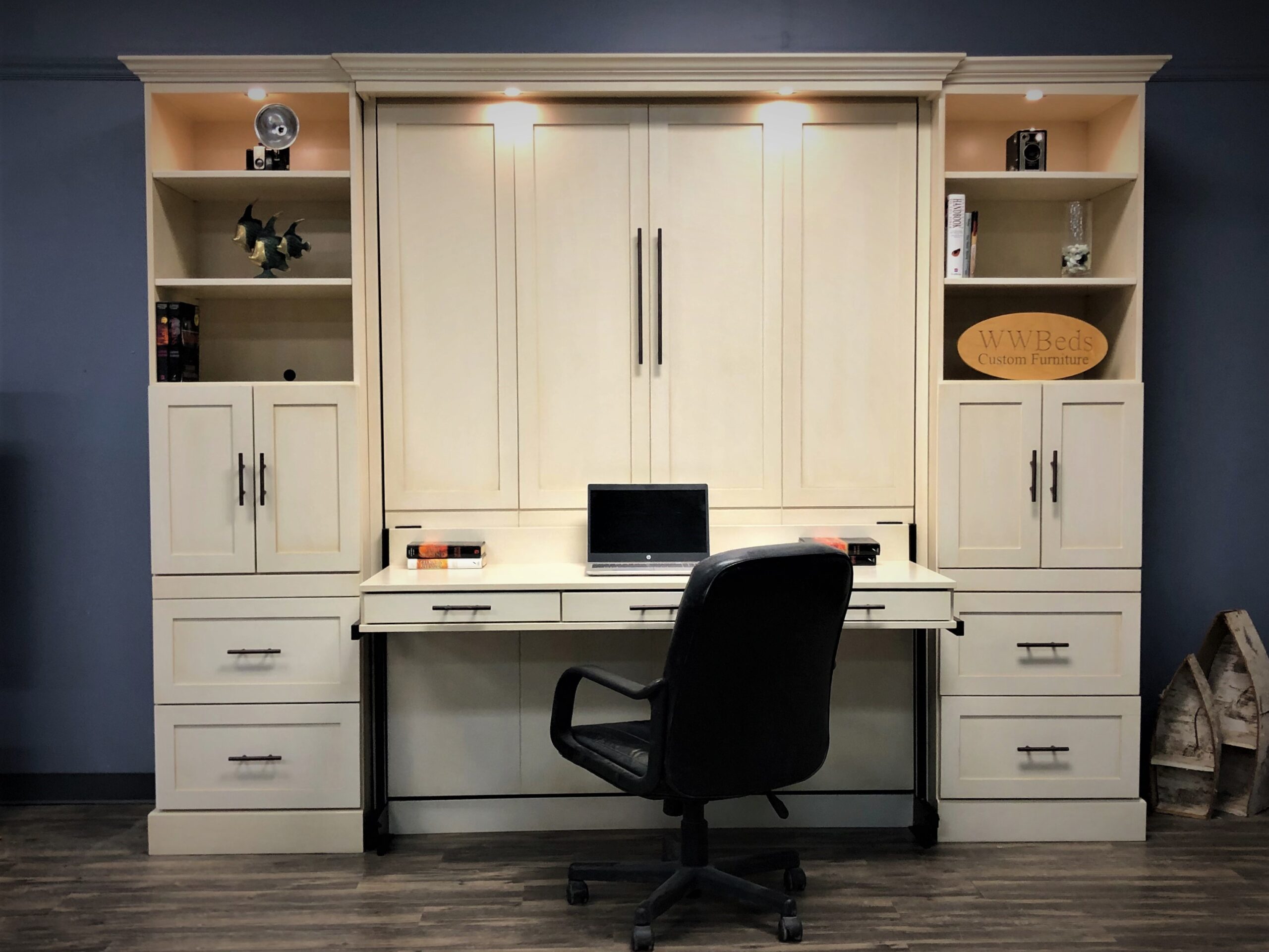 Designer Glaze Templeton Front View of Murphy Bed Shown Open