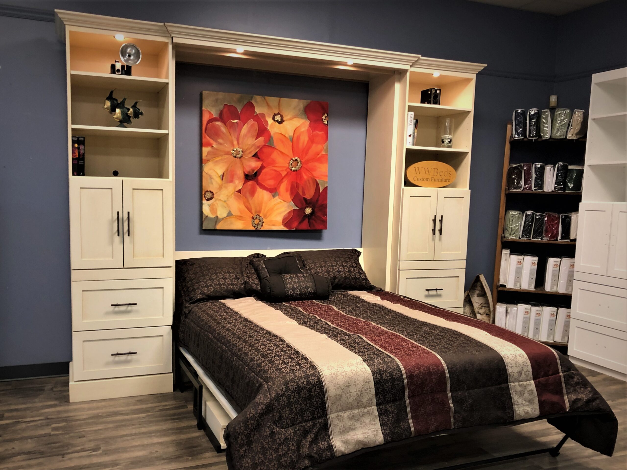 Designer Glaze Templeton Side View of Murphy Bed Shown Open