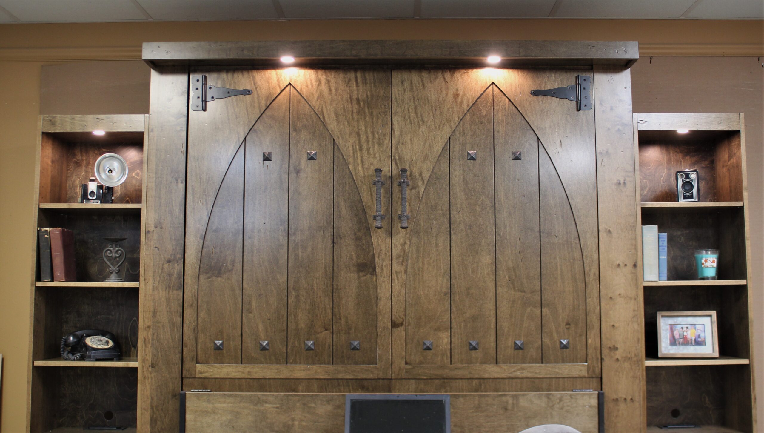 Gothic Arch Murphy Bed View of Face and LED Outset Lights